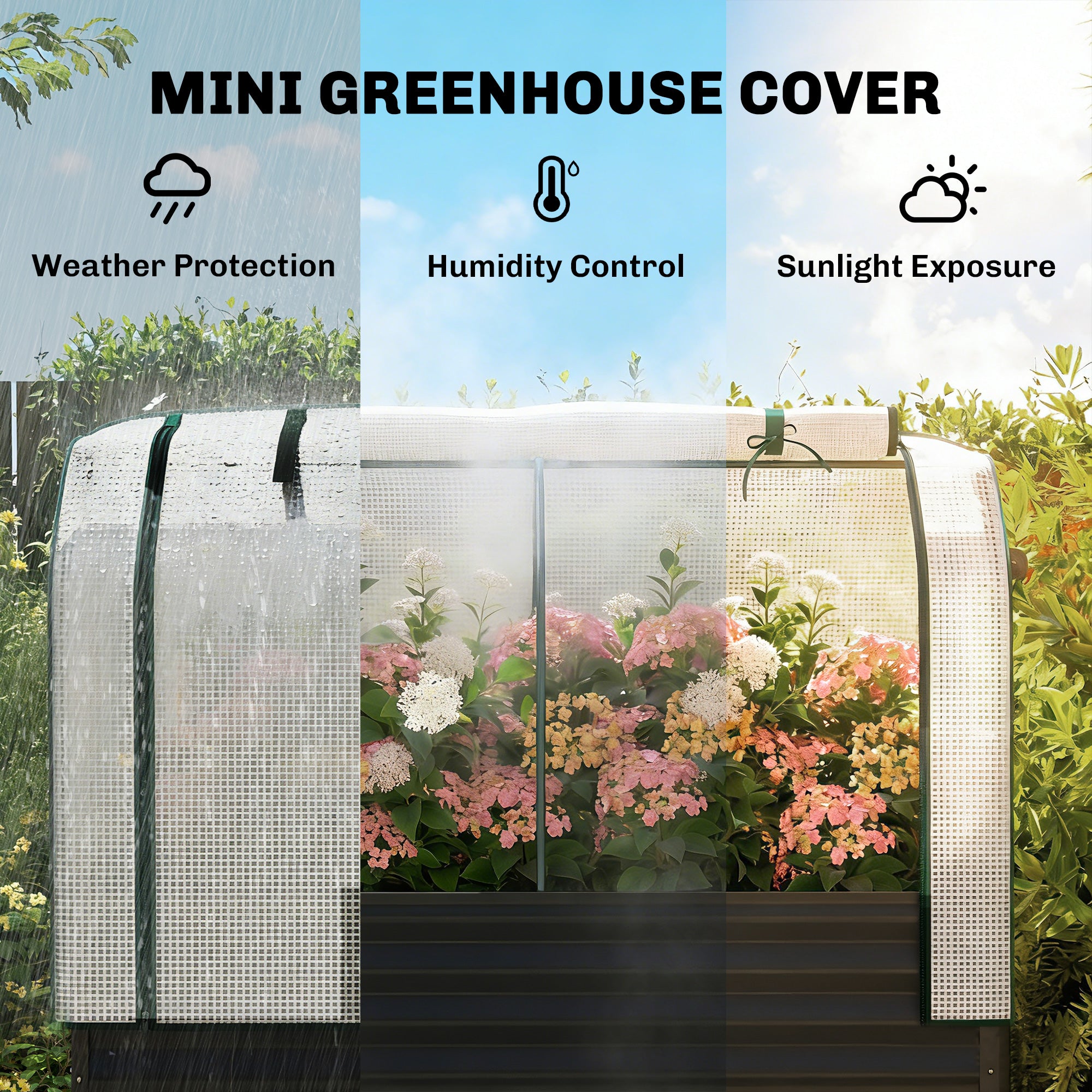 Galvanised Raised Garden Bed with Greenhouse Cover, Metal Elevated Garden Bed with Bed Liner, Bottom Shelf, Black - Black - Image 4