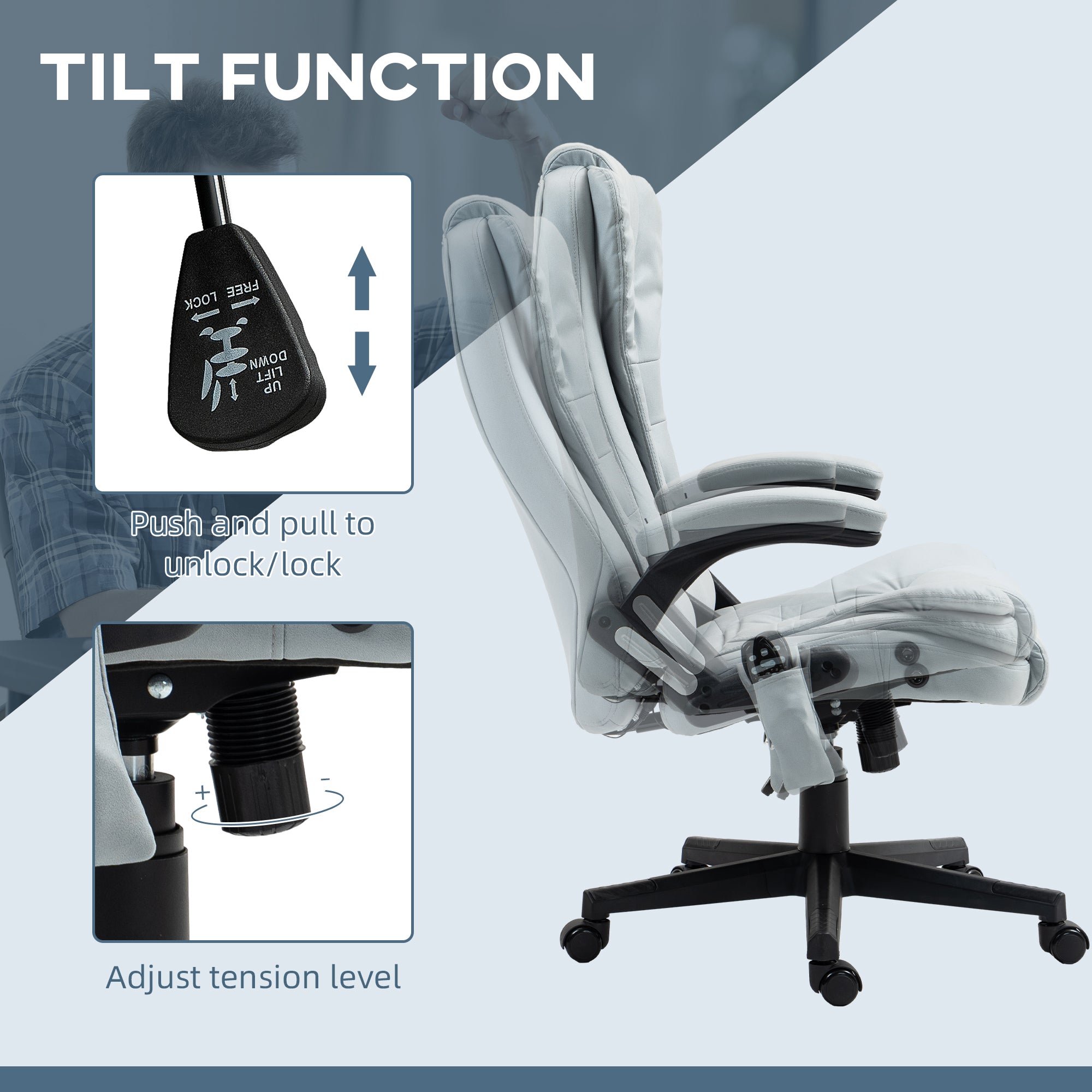 6 Point Vibrating Massage Office Chair with Heat, Microfiber Massage Desk Chair with Reclining Backrest, Light Gray