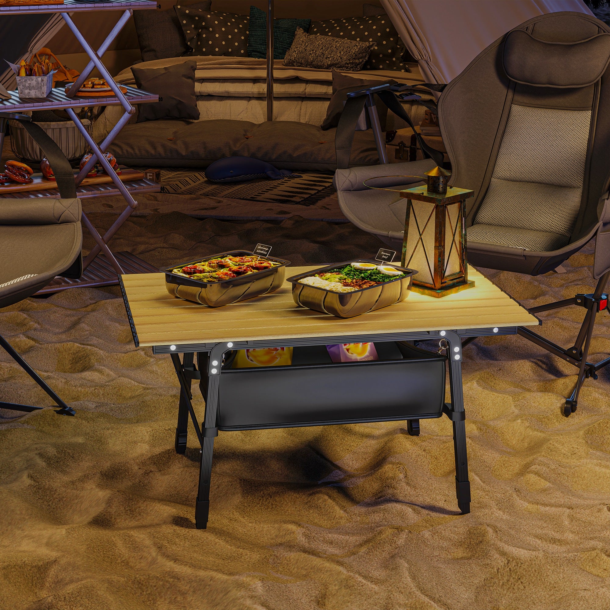 3ft Aluminum Small Folding Table, Portable Camping Table with Storage Bag, Carry Bag for Outdoor Picnic BBQ, Brown