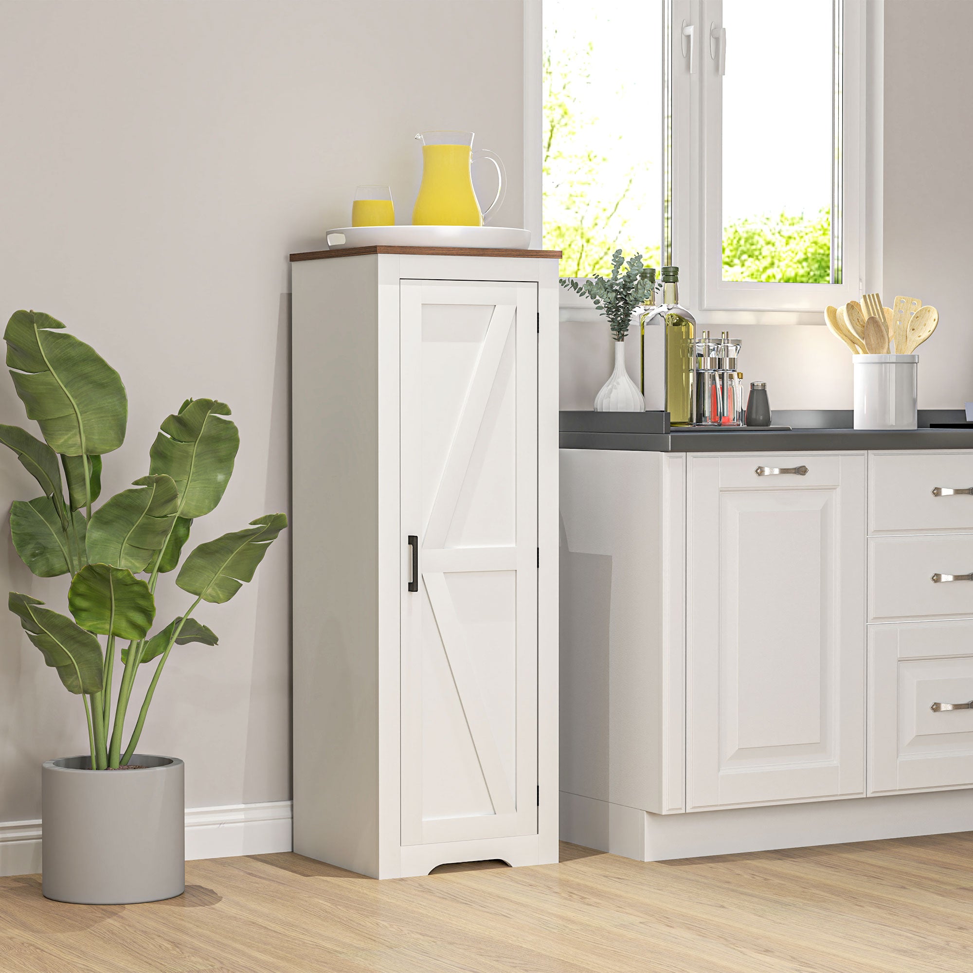 Farmhouse Accent Cabinet with Adjustable Shelf Barn Door Storage Cabinet for Living Room Floor Pantry Cabinet, White