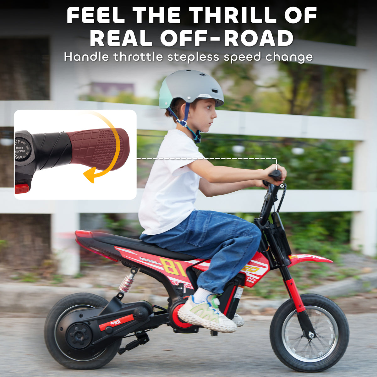 Qaba 24V Kids Motorcycle, Electric Dirt Bike with 250W Motor, Up to 9.9 MPH, 12" Inflatable Tires and Rear Suspension, Red