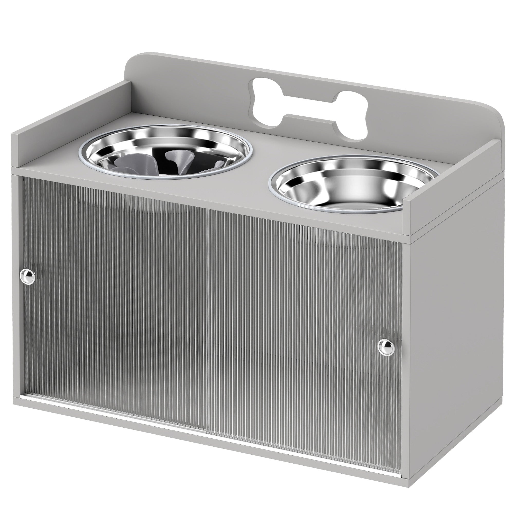 Elevated Dog Bowls with Storage, Raised Dog Bowl Stand with 2 Stainless Steel Bowl for Large Dogs, Gray
