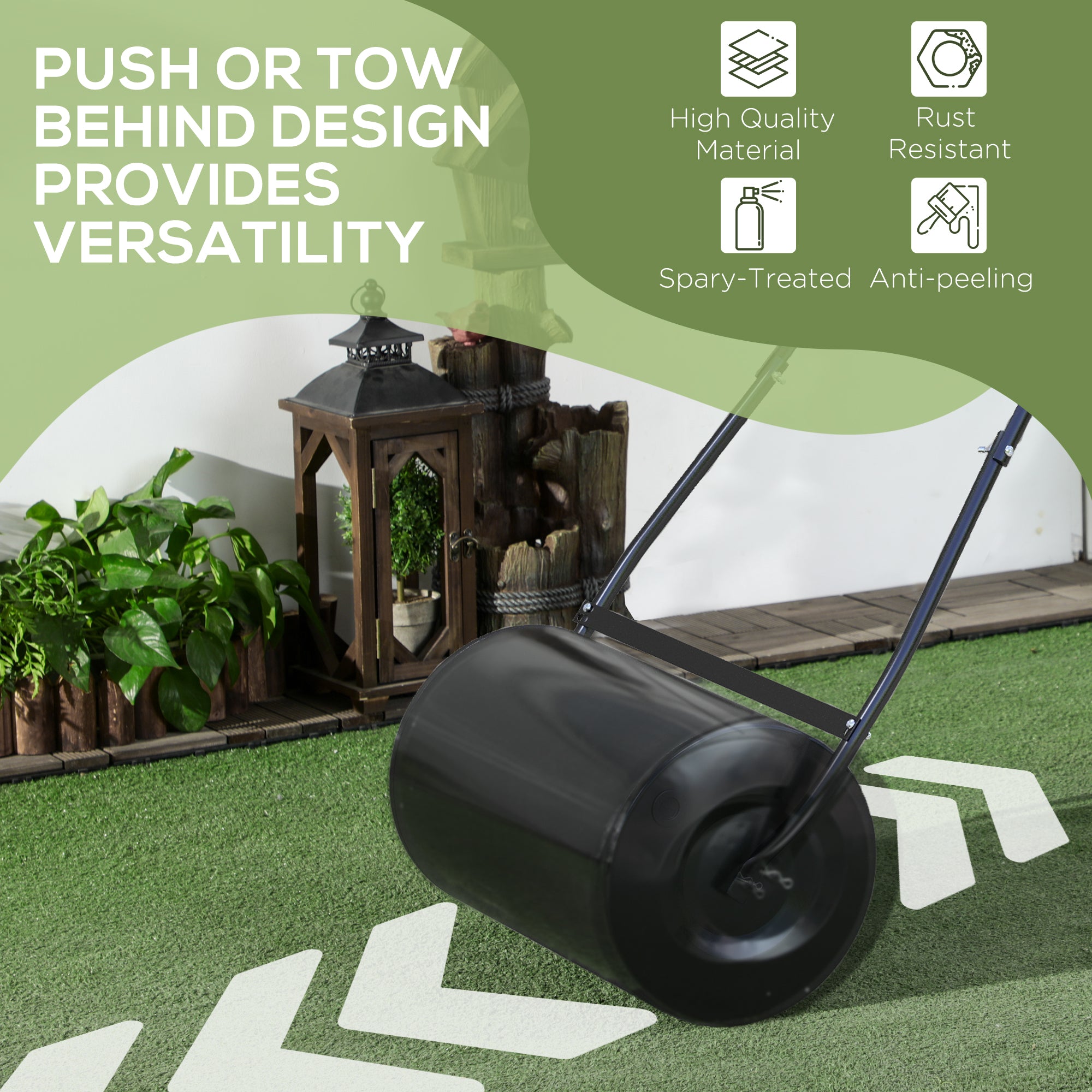 38L Heavy Duty Push/Tow Poly Lawn Roller, U-handle Garden Roller Filled with Water or Sand - Black - Image 5