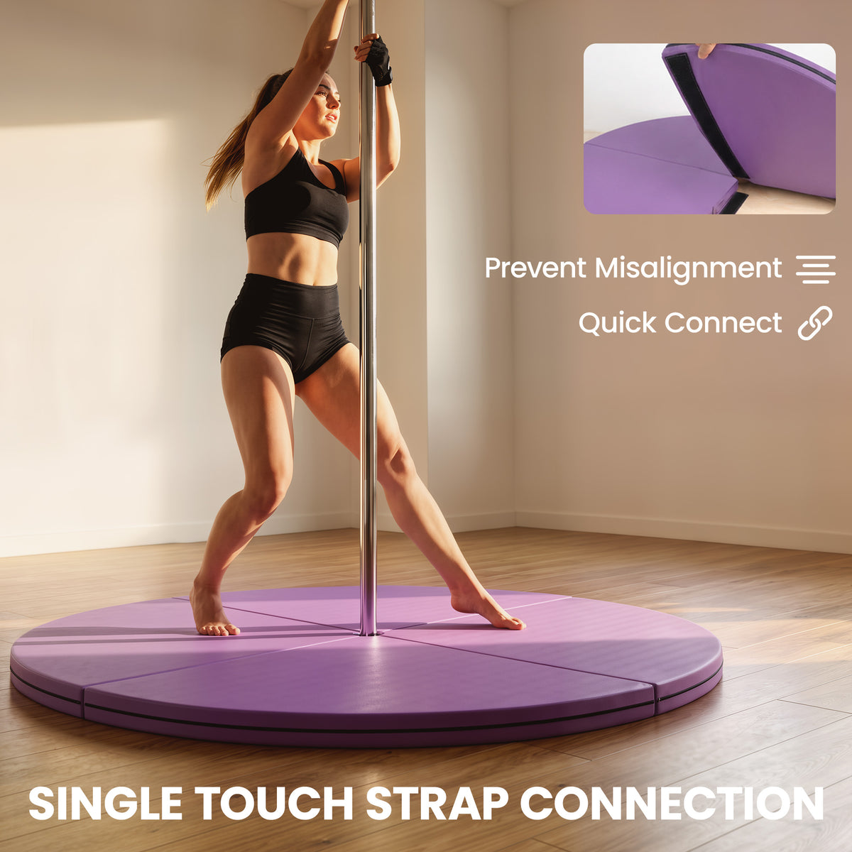 Pole Dance Mat, 2"T x 5'W Folding Pole Crash Mat for Home, Lightweight and Foldable, Light Purple