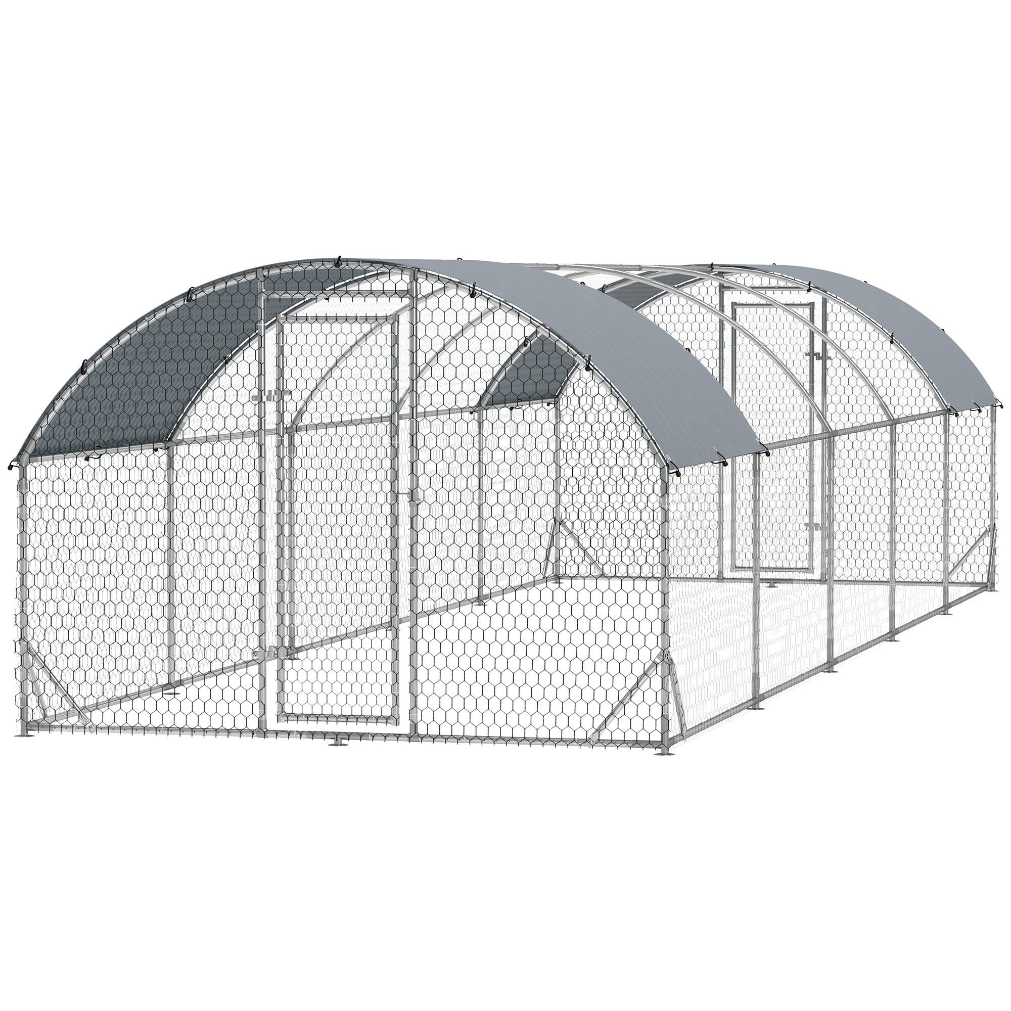 Large Metal Chicken Coop with Waterproof and Anti-UV Cover for Yard, Outdoor, Duck, Rabbit, 9.2' x 31.2' x 6.5' - Silver
