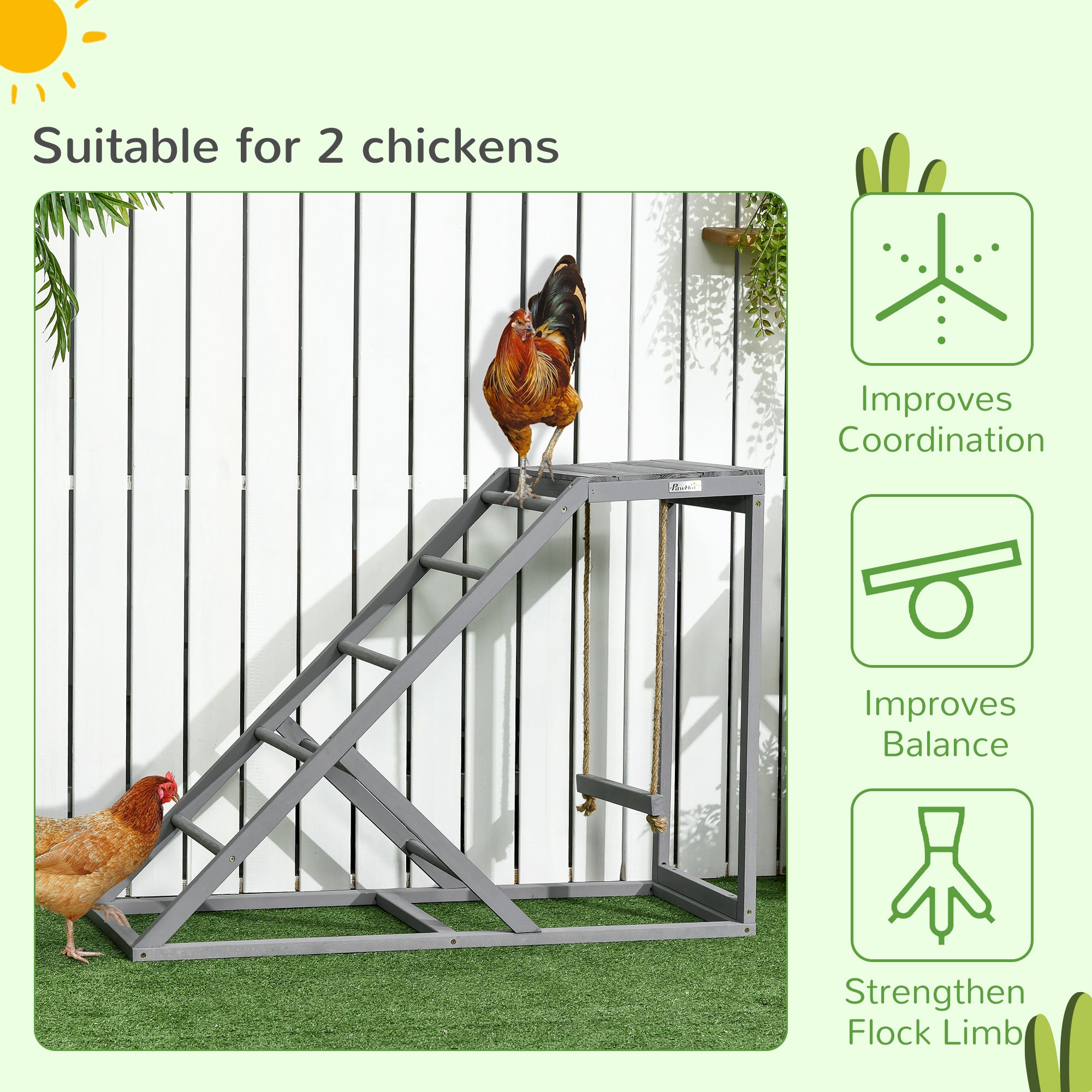 Chicken Activity Play for Healthy & Happy Animals, Swing Set with Chicken Perches & Hen Ladder, Chicken Coop Toy, Gray - Gray - Image 7