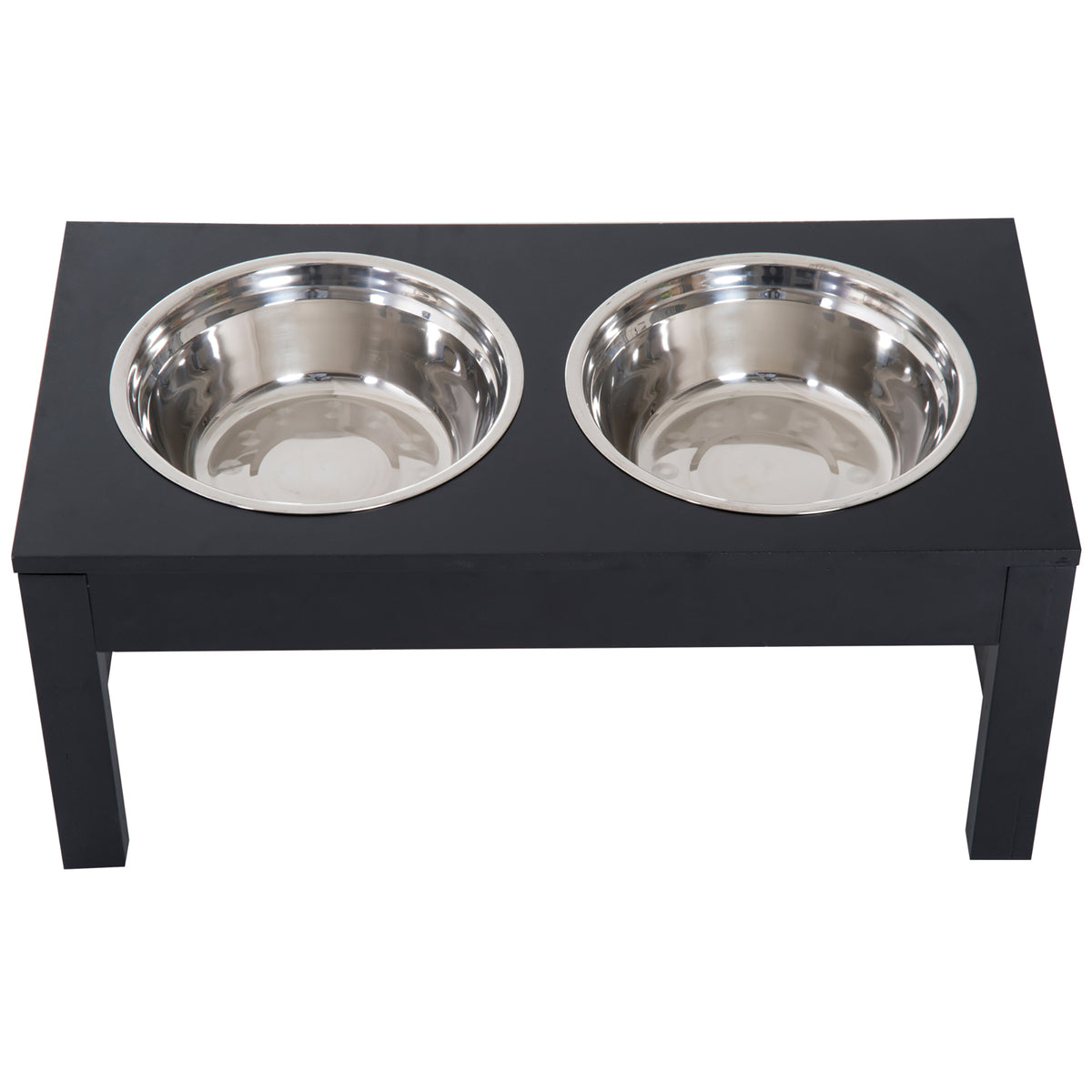 23" Modern Decorative Raised Dog Bowls, Wooden Heavy Duty Pet Food and Water Bowl, Elevated Feeding Station, Black