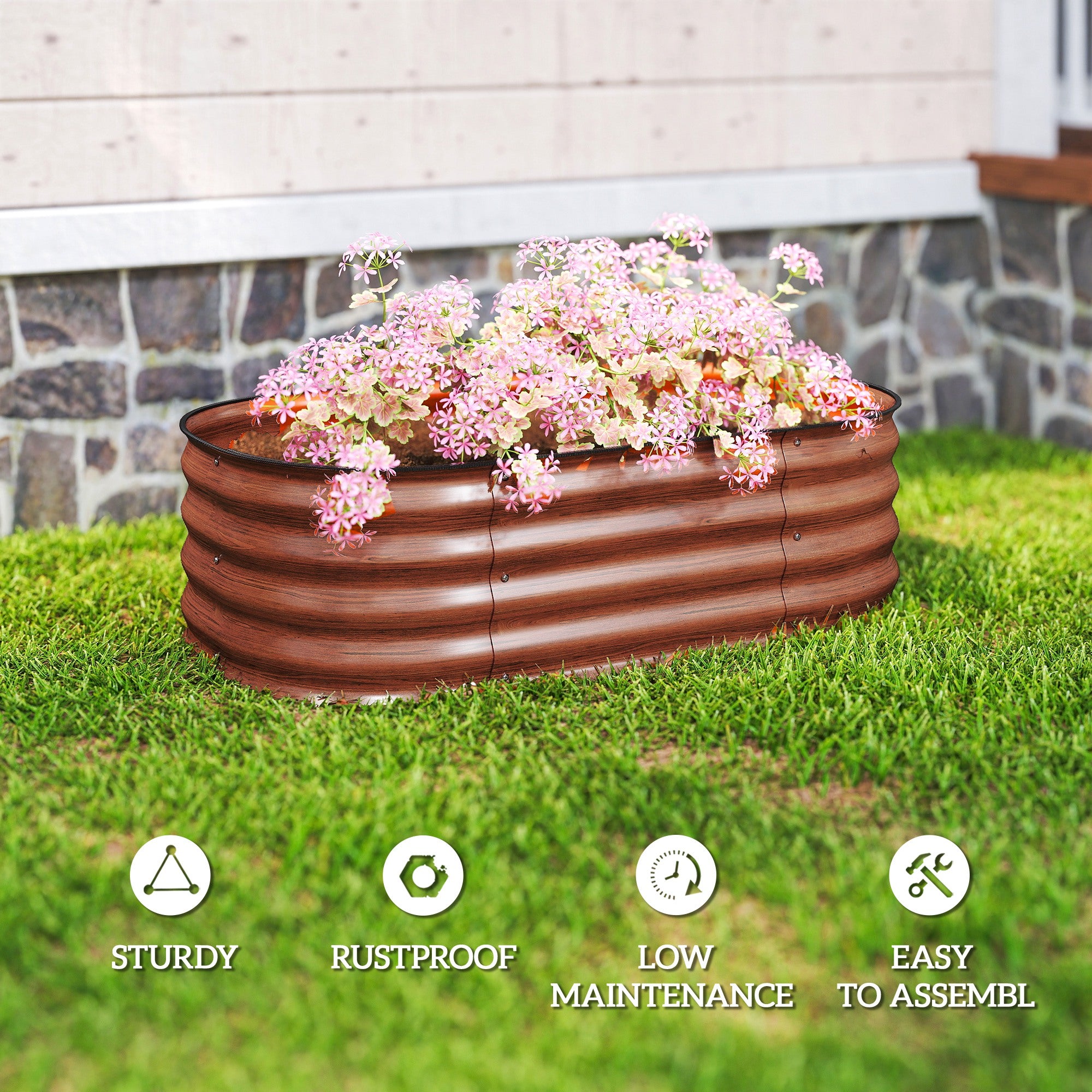 3.4' x 2' x 1' Galvanized Raised Garden Bed Kit, Metal Planter Box with Safety Edging, Brown - Brown - Image 7