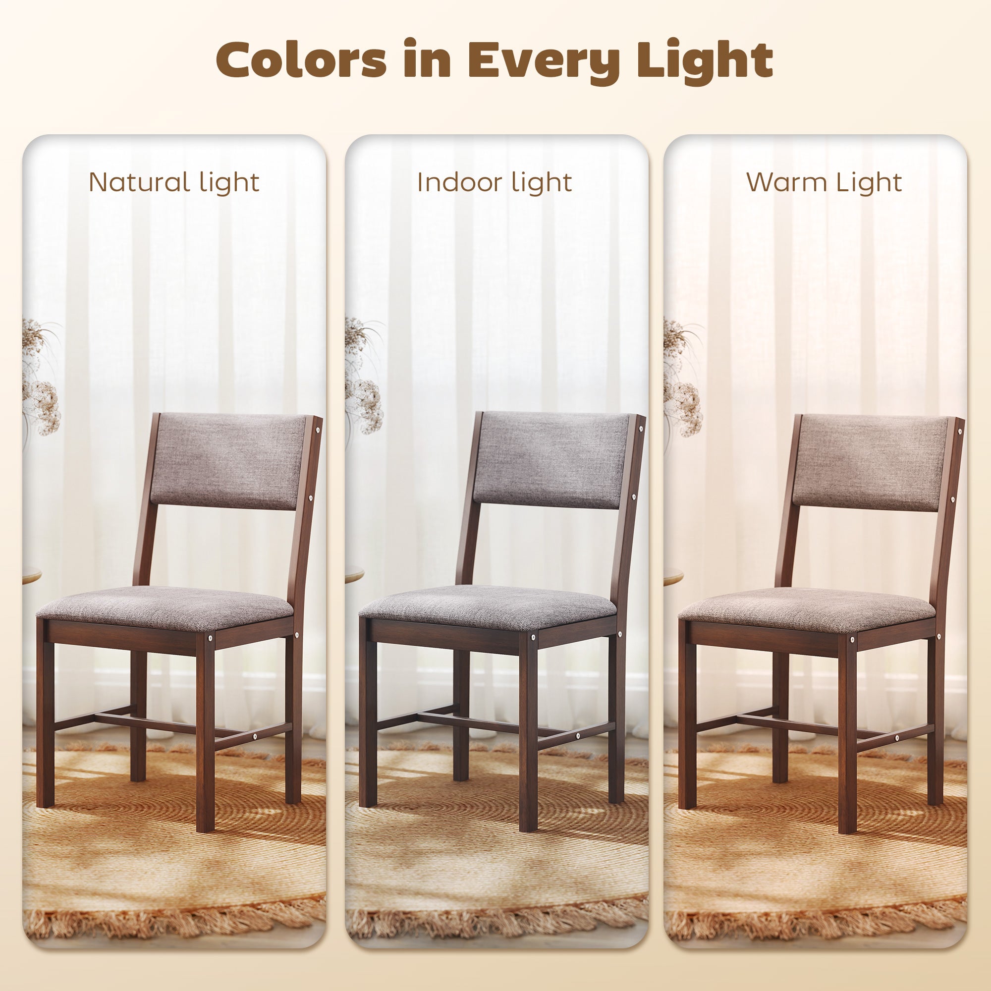 Modern Dining Chairs Set of 4, Linen Fabric Kitchen Chairs with Rubberwood Legs for Dining Room, Living Room, Brown