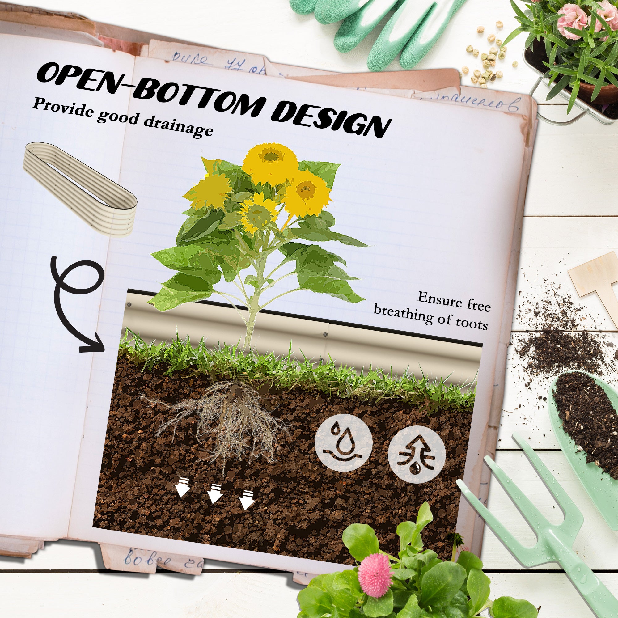 7.9' x 2' x 1.4' Galvanized Raised Garden Bed Kit, Metal Planter Box with Safety Edging, Cream - Cream White - Image 5