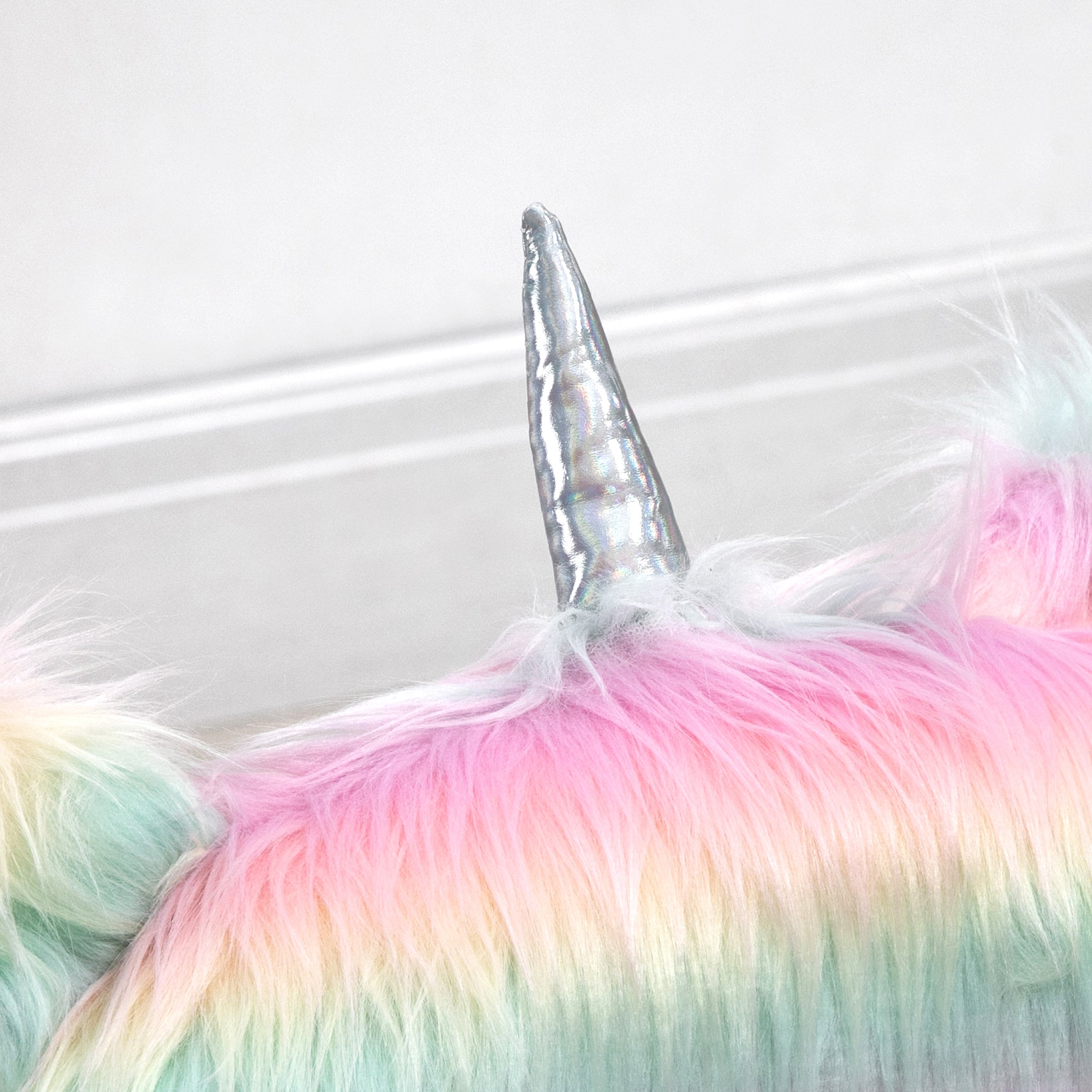 Fluffy Unicorn Office Chair with Mid-Back and Armrest Support, 5 Star Swivel Wheel White Base, Rainbow