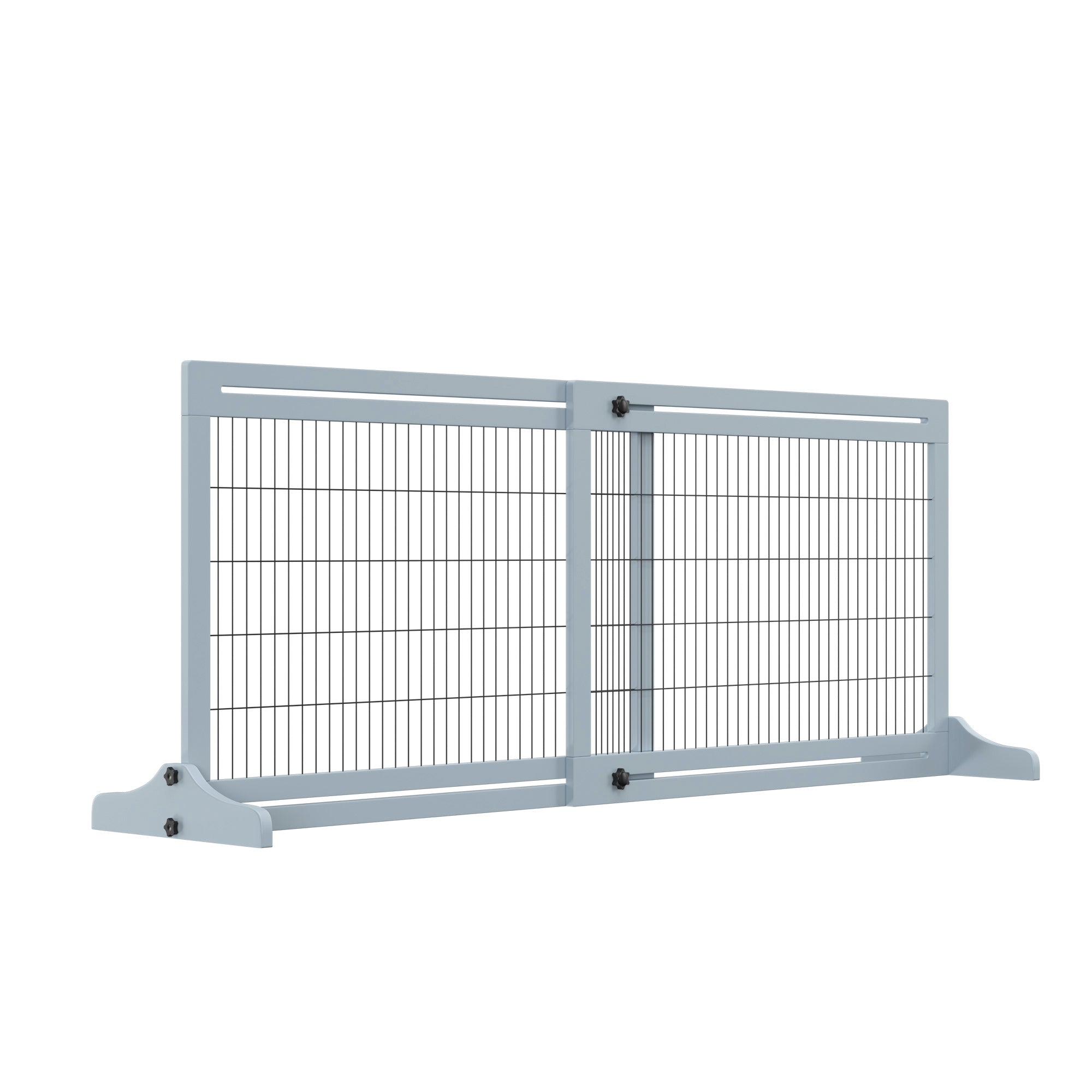 71" W x 27.25" H Extra Wide Freestanding Pet Gate with Adjustable Length Dog, Cat, Barrier for House, Doorway, Hallway, Blue-Gray - Gray