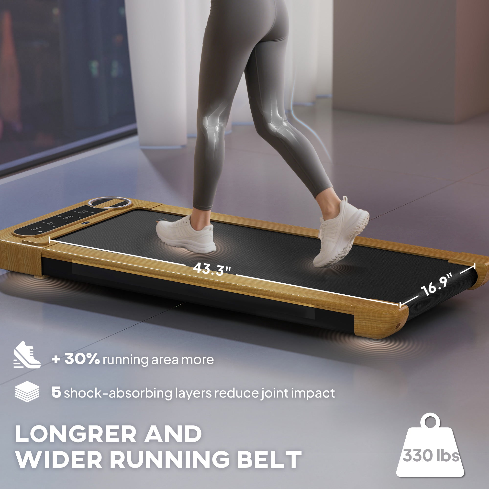 Walking Pad, Under Desk Treadmill with 17" x 43" Wide Belt, Remote Control, Bluetooth Speaker, Wheels and LED Display