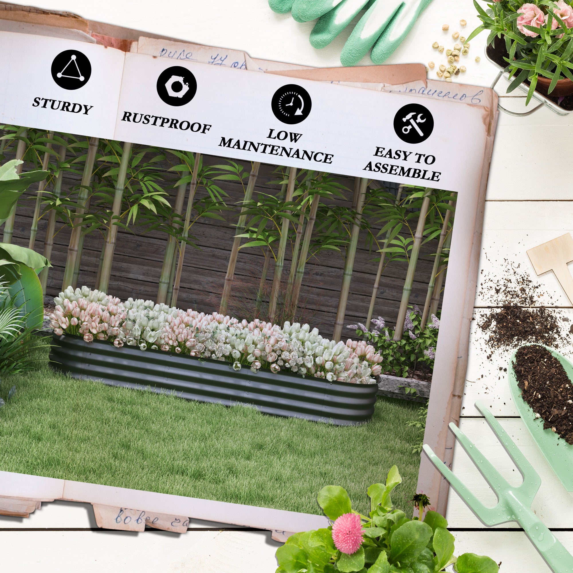 6.4' x 2' x 1' Galvanized Raised Garden Bed Kit, Metal Planter Box with Safety Edging, Dark Gray - Dark Gray - Image 7