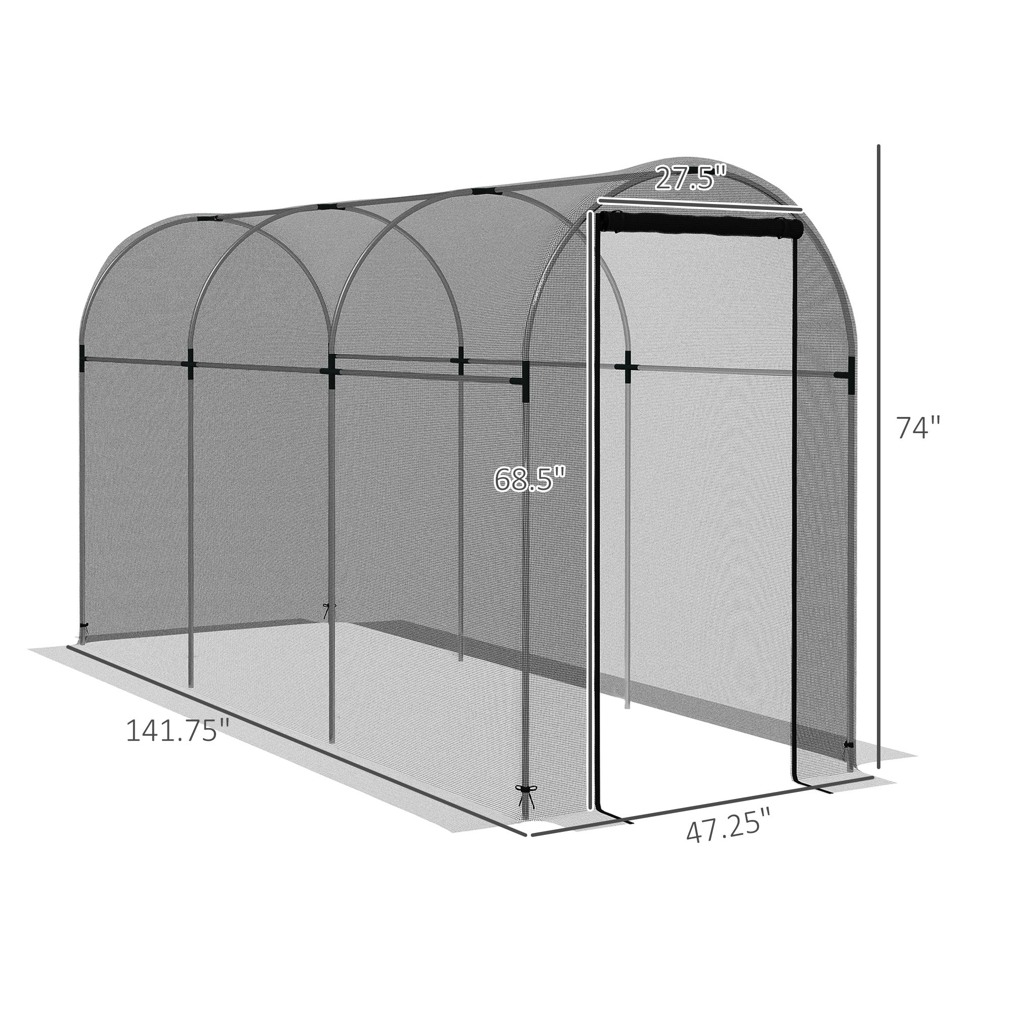 Galvanized Steel Crop Cage, Plant Protection Tent with Zippered Door, 4' x 12', Black - Black - Image 3
