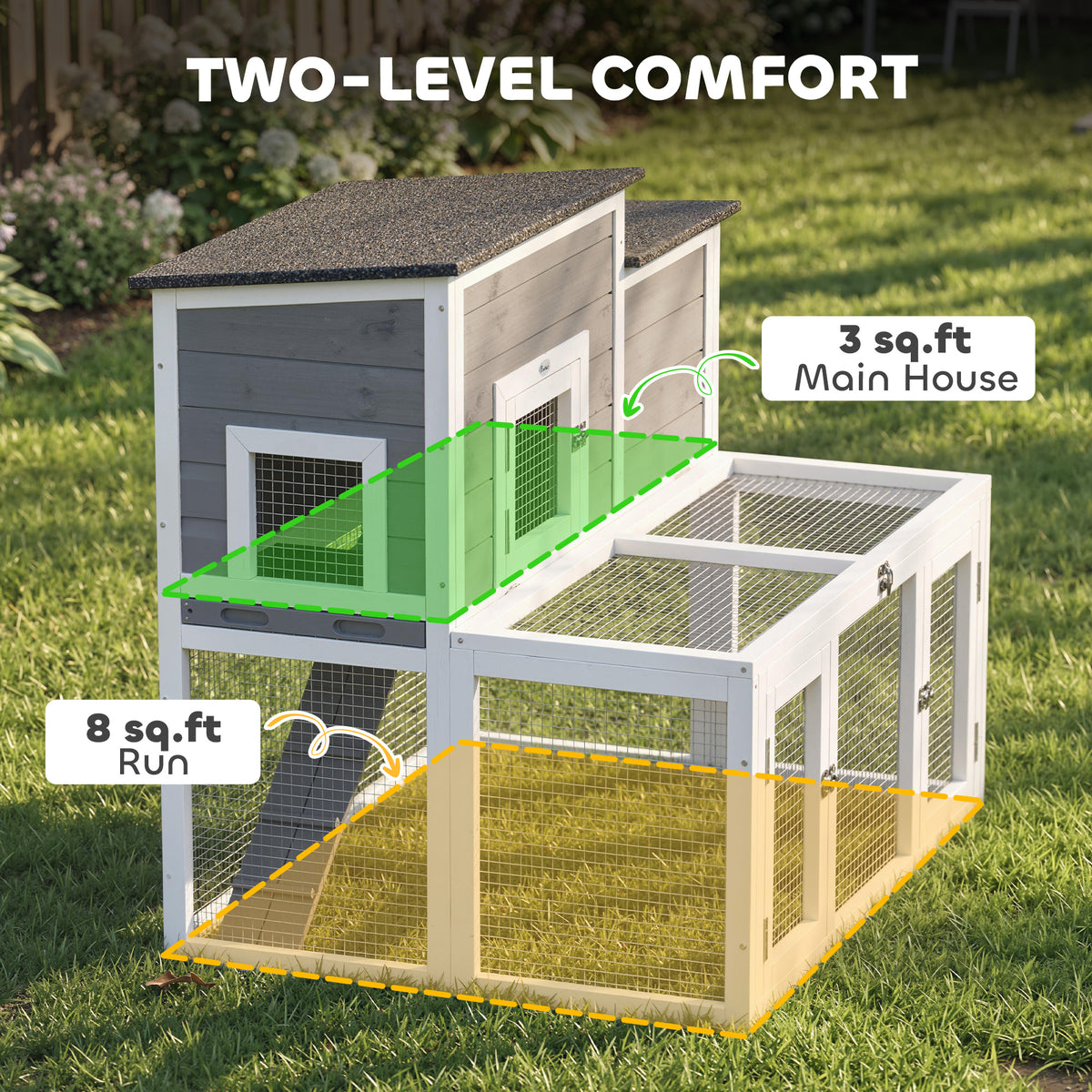 Wooden Rabbit Hutch, 2-Story Bunny Cage with Run, Waterproof & Openable Roof, Pull Out Tray and Ramp for 1-2 Rabbits