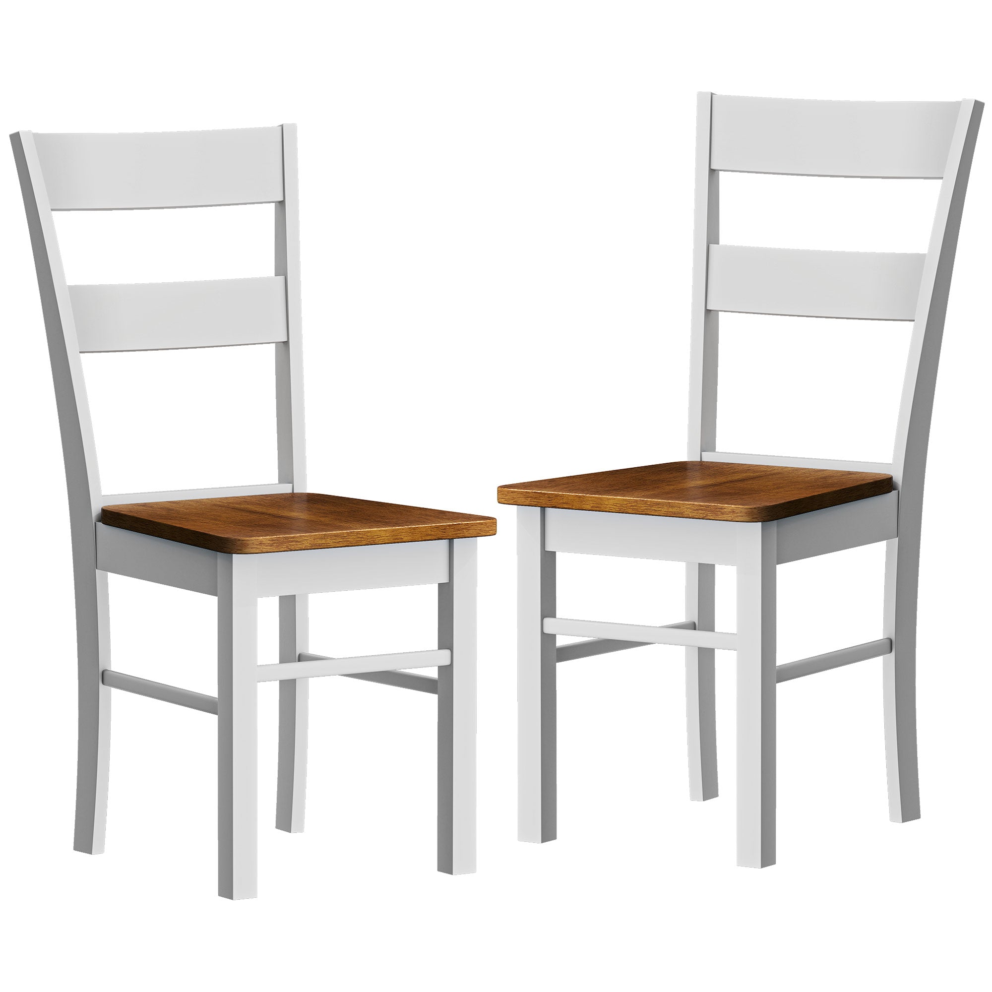 Farmhouse Dining Table Chairs, Set of 2 Rubber Wood Kitchen Table Chairs with Open Back for Living Room, Light Gray