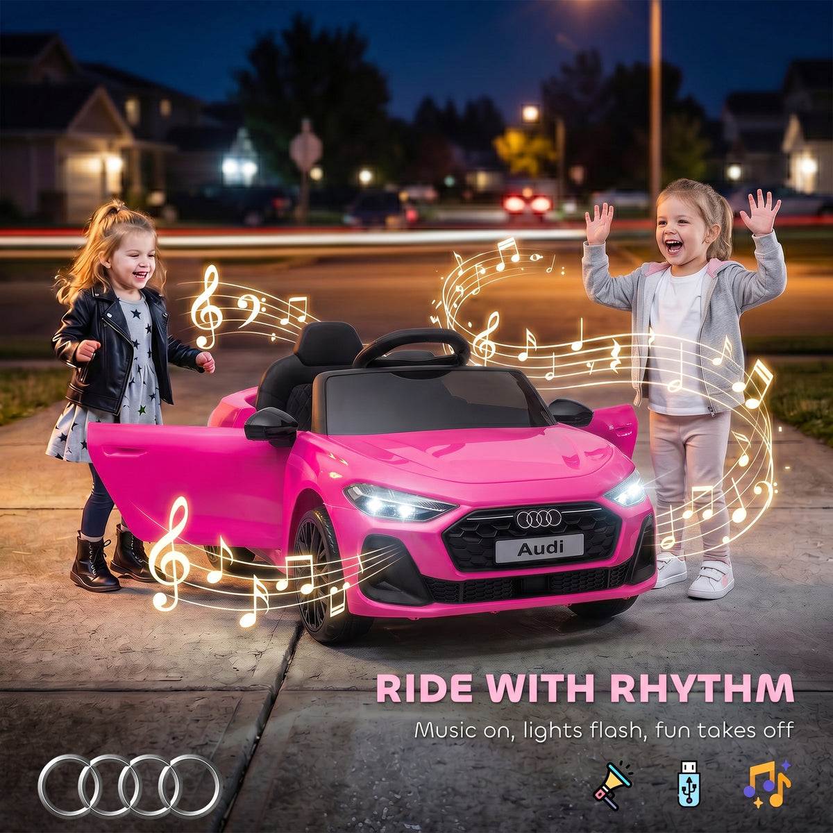 Audi A5L Licensed Electric Ride on Car for Kids 3-6 with Remote Control Dual Motors 4-Wheel Suspension Music, Pink