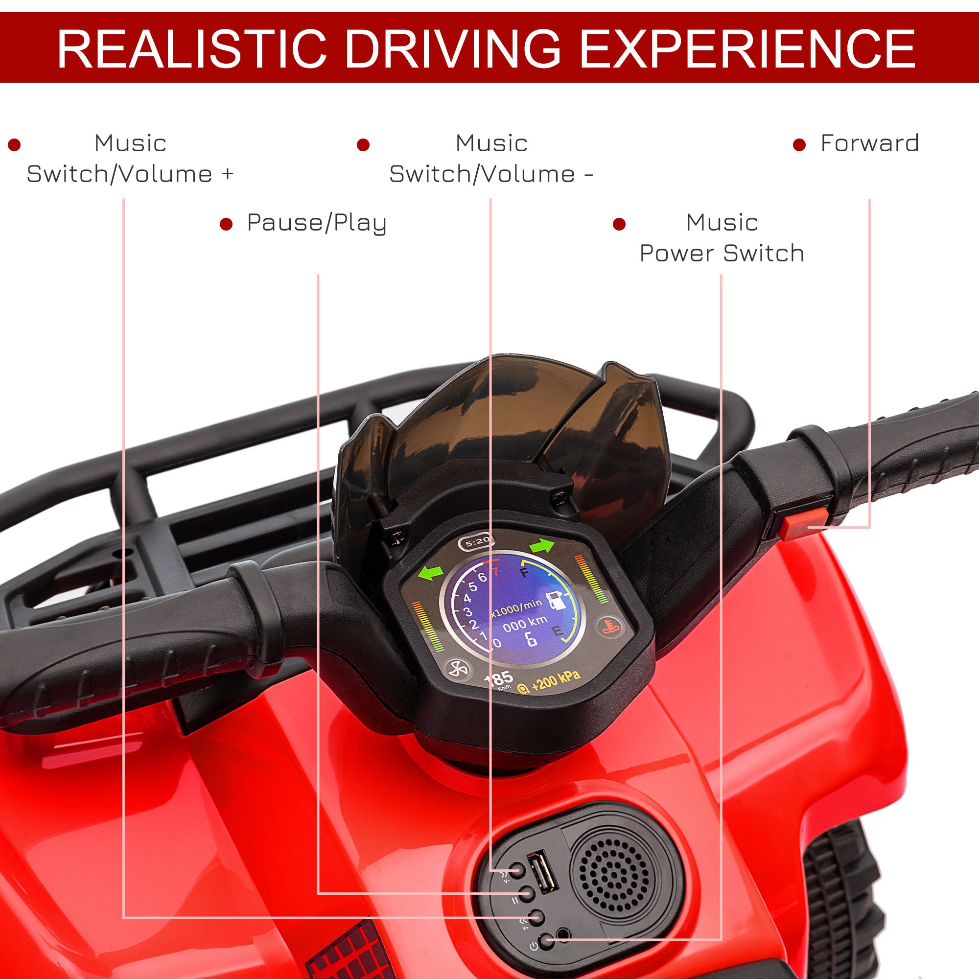 6V Battery Powered Electric ATV, Quad Four Wheeler Ride On Toy Car w/ LED Headlights for Kids Toddlers, Red