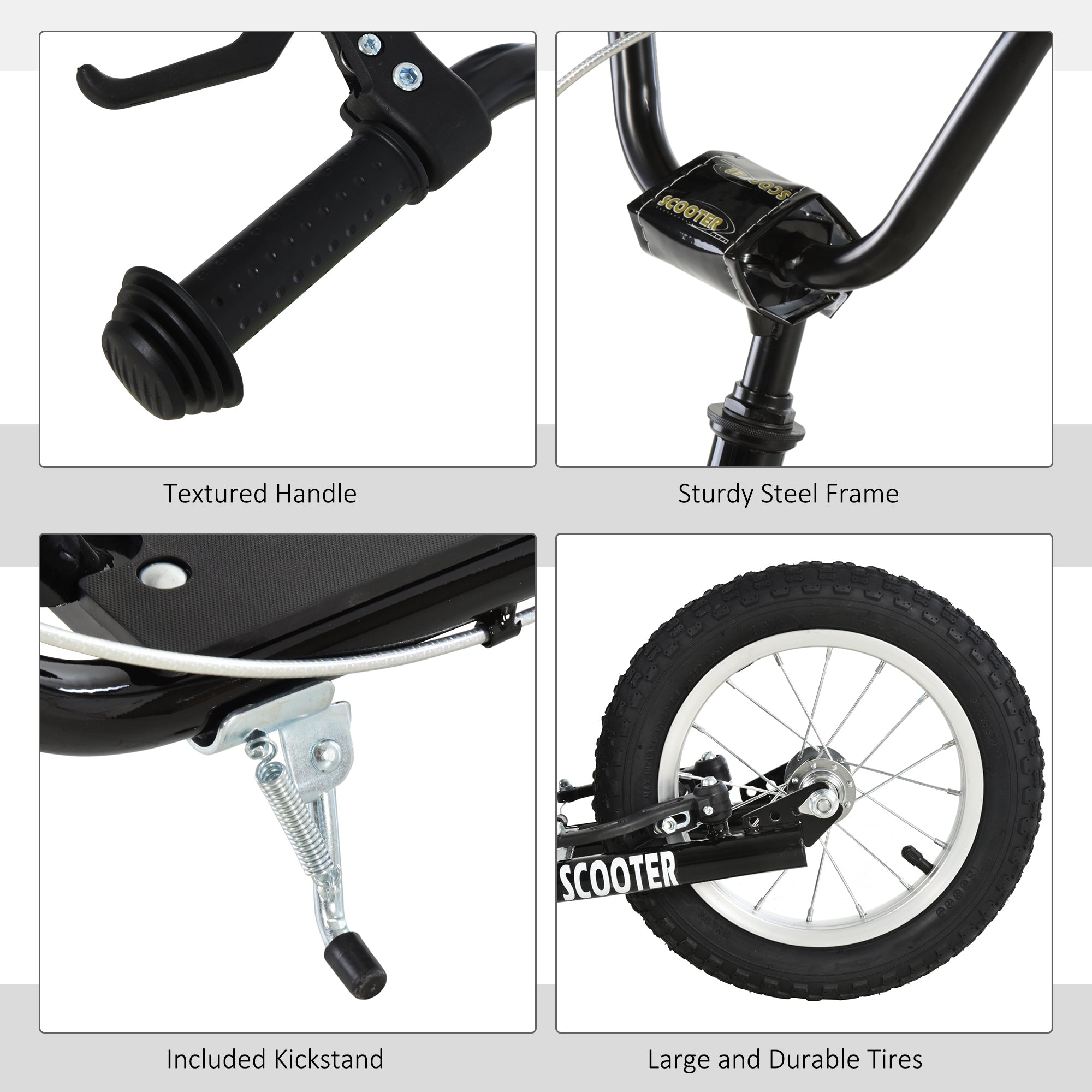 Teens Youth Scooter Ride On Toy with Adjustable Handlebar, Dual Brakes, and Inflatable Wheels For Kids 5+ - Black