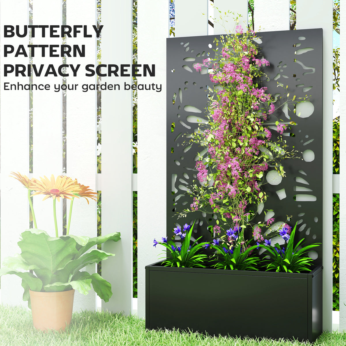 Metal Garden Bed with Trellis for Climbing Plants, Freestanding or Wall Mounted Flower Bed for Garden, Patio, Balcony