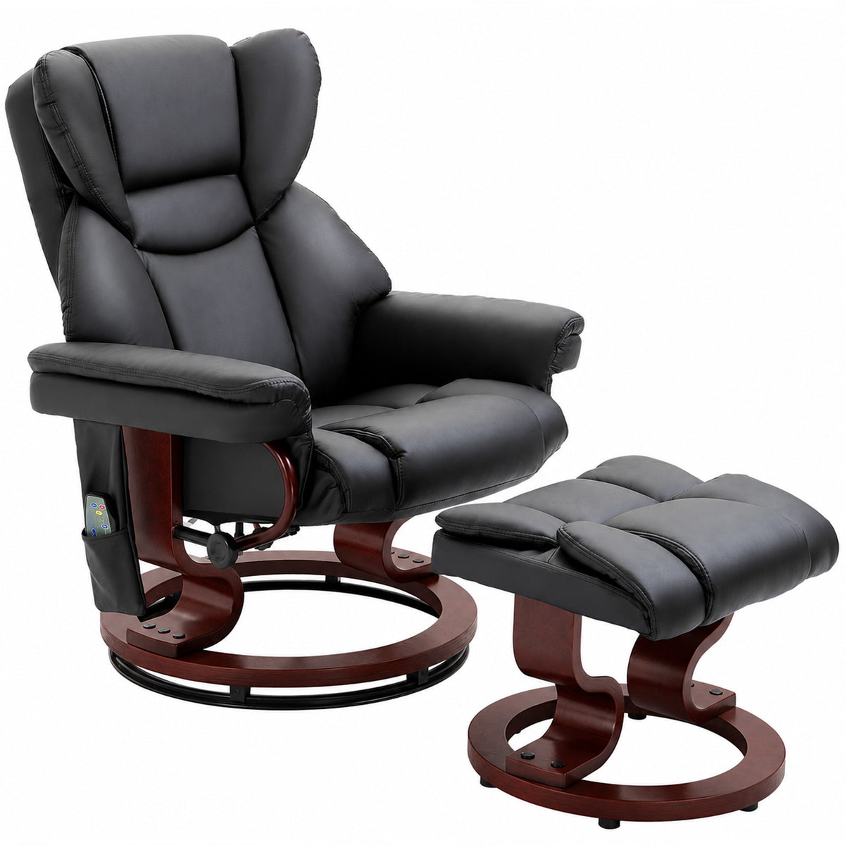 Massage Recliner Chair with Footrest, Swivel Armchair, Wrapped Wood Base, 10 Massage Points, Faux Leather, Black