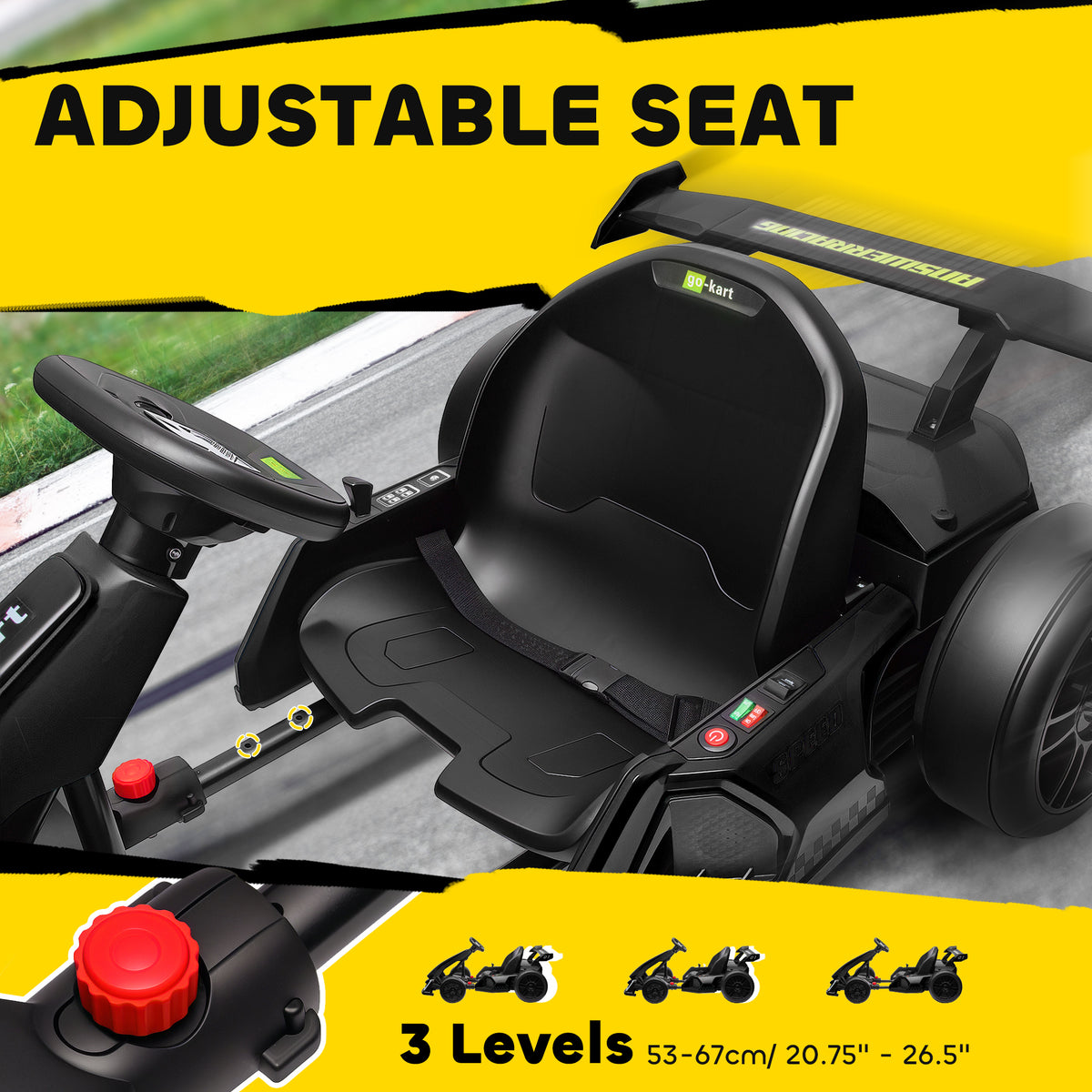 24V 7.5 MPH Electric Go Kart with Adjustable Seat, Slow Start, Black