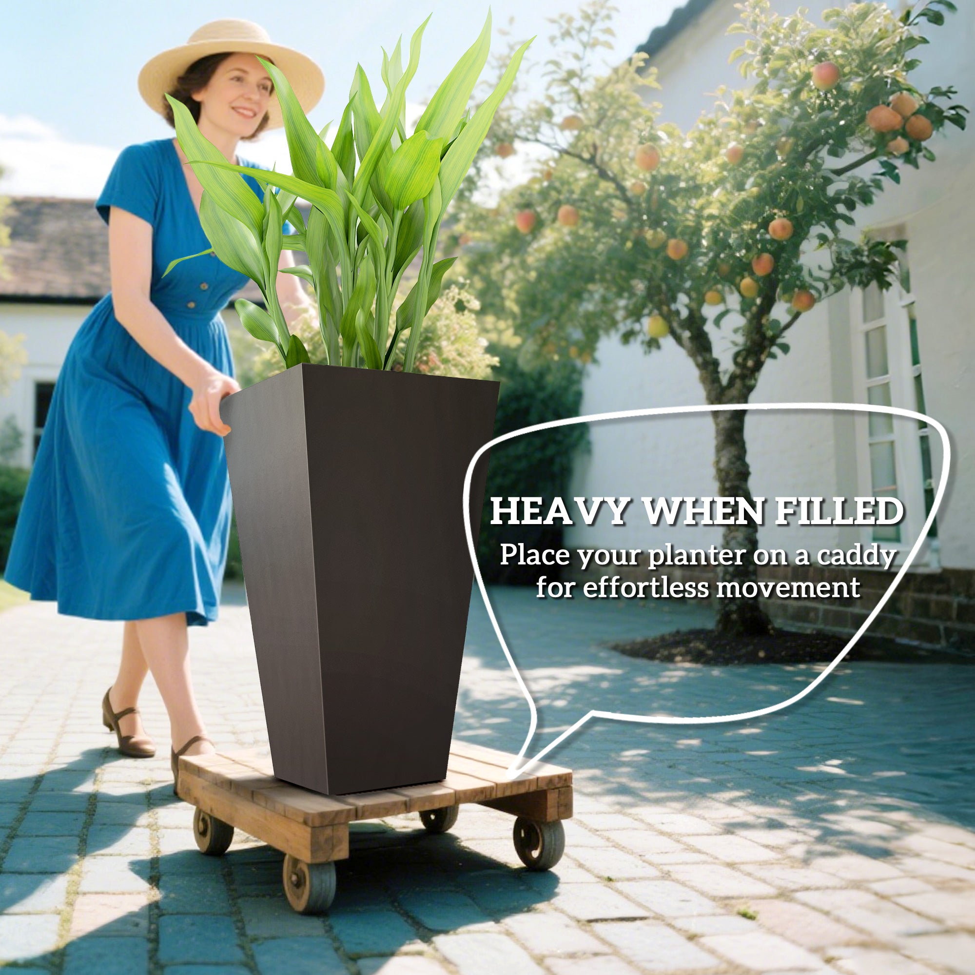 28ft Tall Plastic Planters, Set of 3, Flower Pot, anti-crack, fade-resistant, square shape with a matte surface, Outdoor & Indoor, for lawns, patios, yards, Brown - Brown - Image 4
