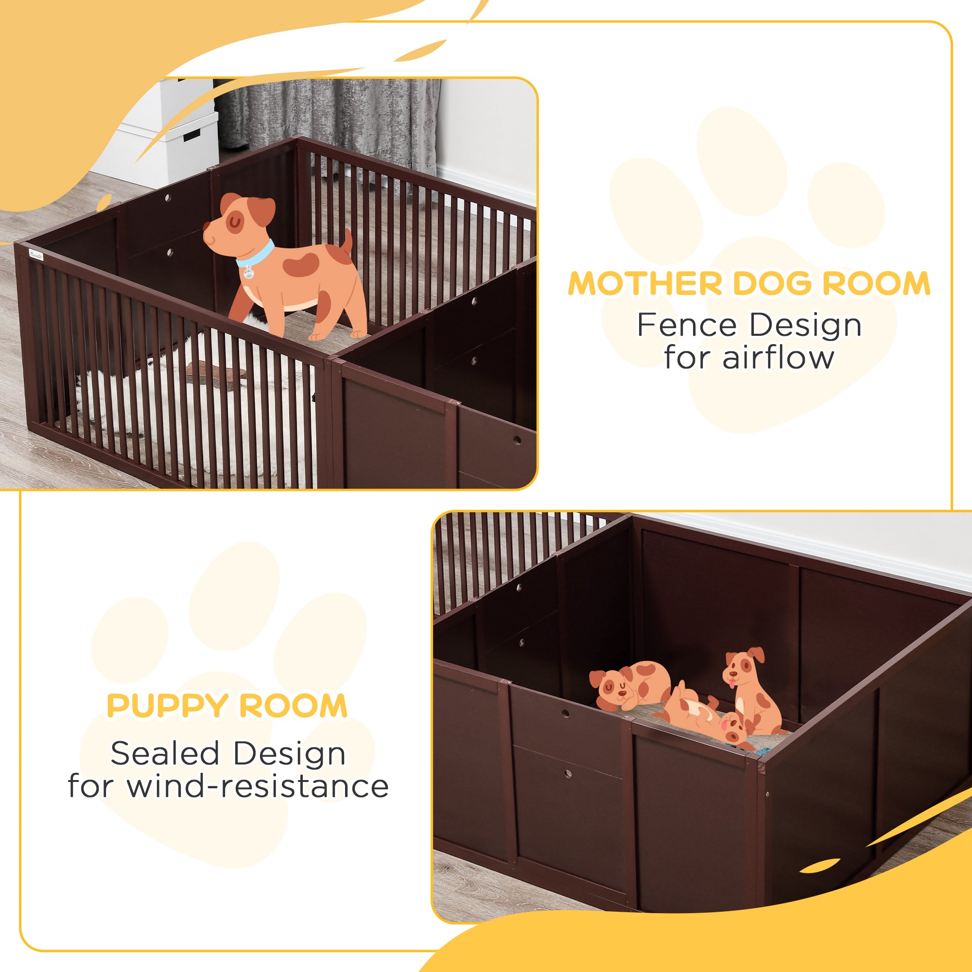 Whelping Box for Dogs Built for Mother's Comfort, Dog Whelping Pen with Removable Doors, Puppy Playpen for Indoors, Newborn Puppy Supplies & Essentials, 81" x 39" x 20", Coffee - Coffee - Image 6