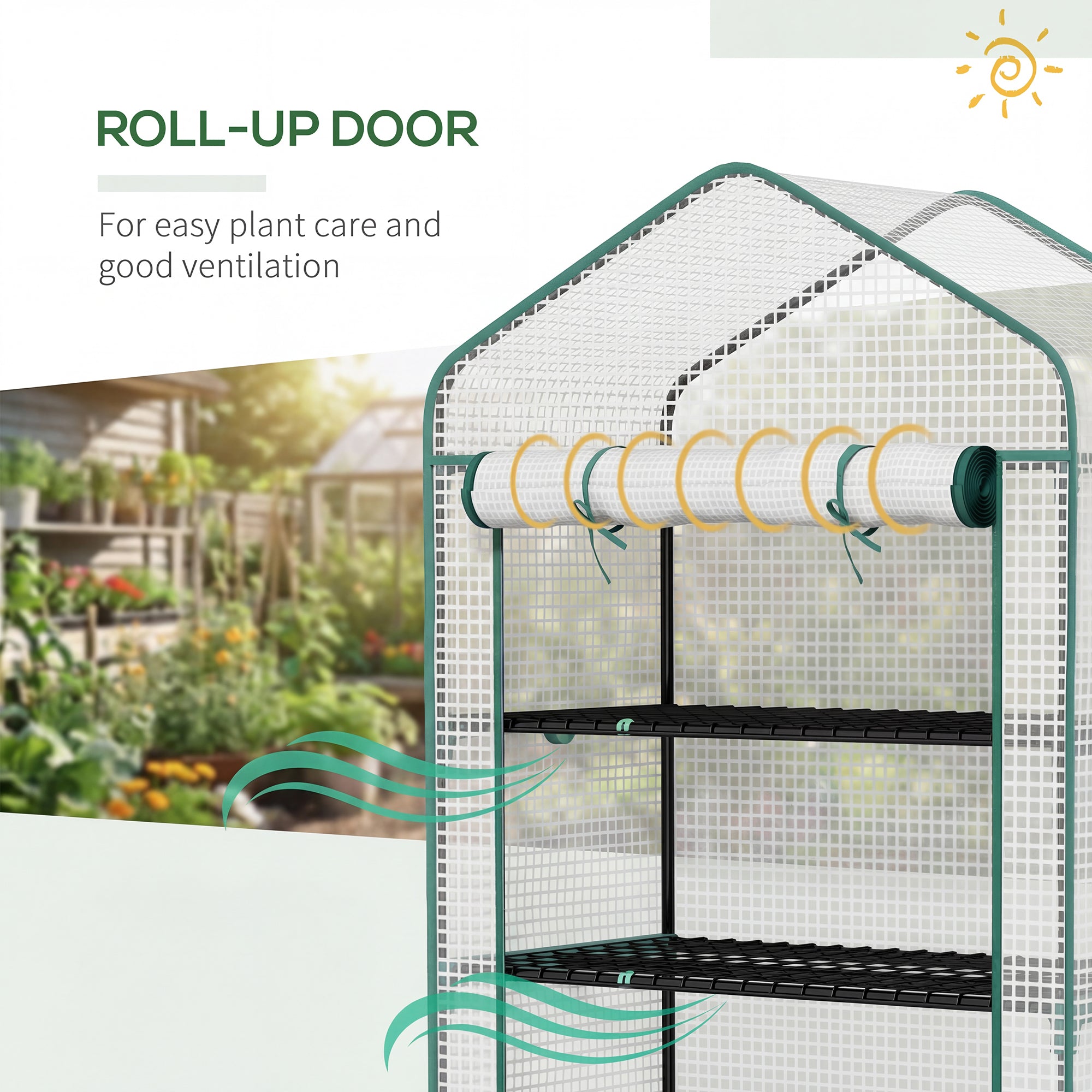 5 Tier Mini Greenhouse, Small Portable Greenhouse with PE Cover, Roll-Up Zippered Door, 76" x 35.4" x 19.3", White - White - Image 7