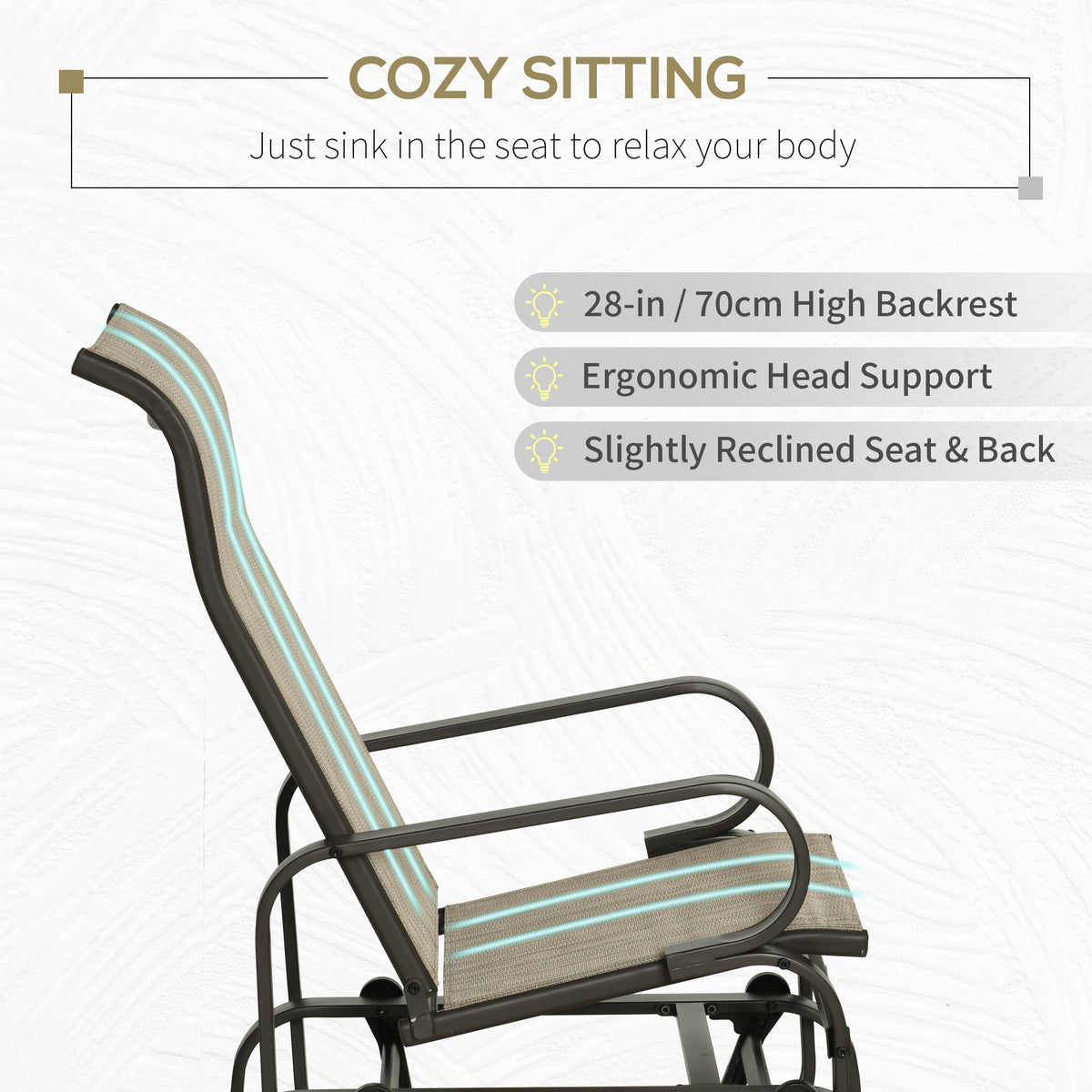 Gliding Lounger Chair, Single Rocker with Lightweight Metal & Mesh Construction, Tan