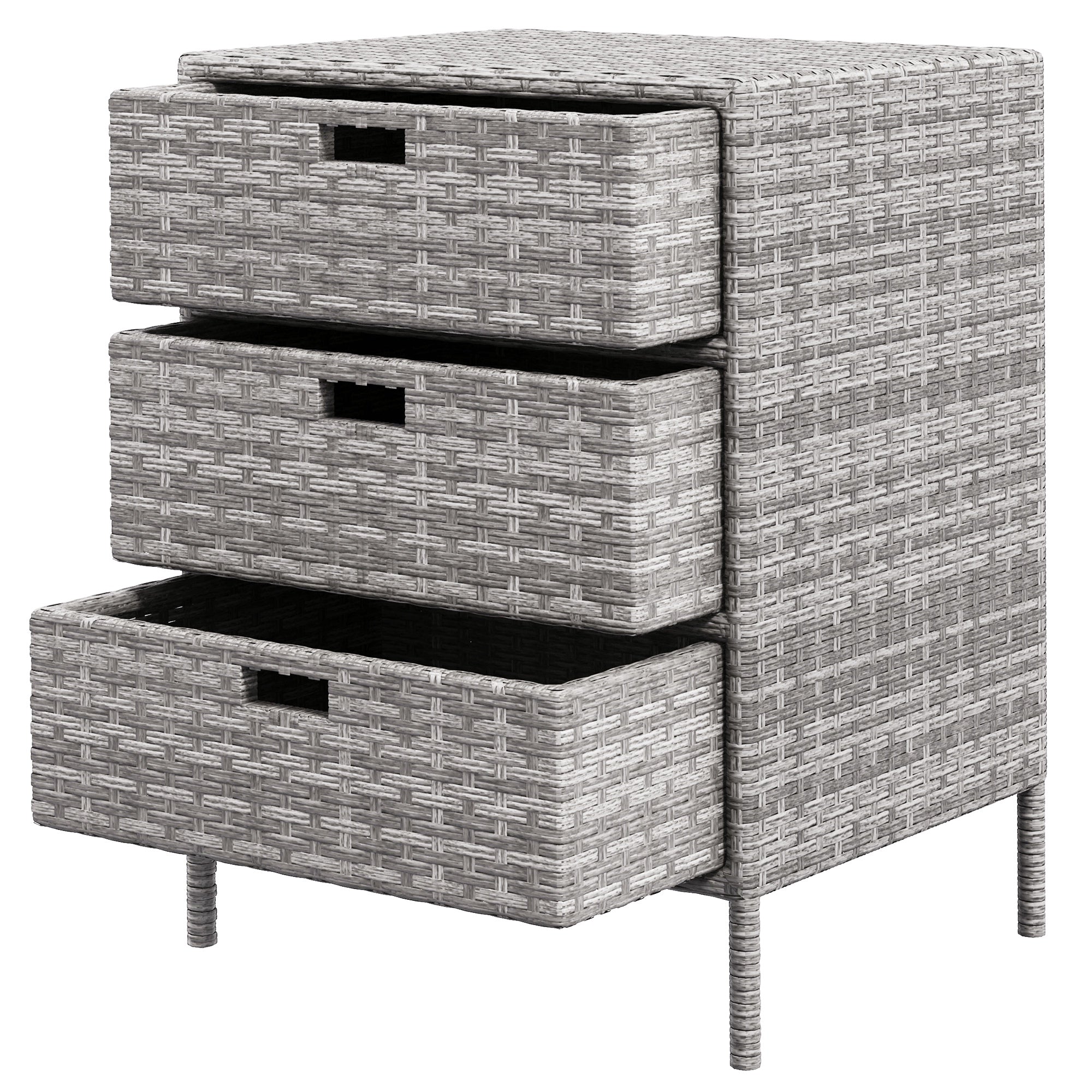 Patio PE Rattan Storage Cabinet, Wicker Pool Cabinet Organizer, Outdoor Towel Rack for Pool with 3 Drawers, Gray - Gray