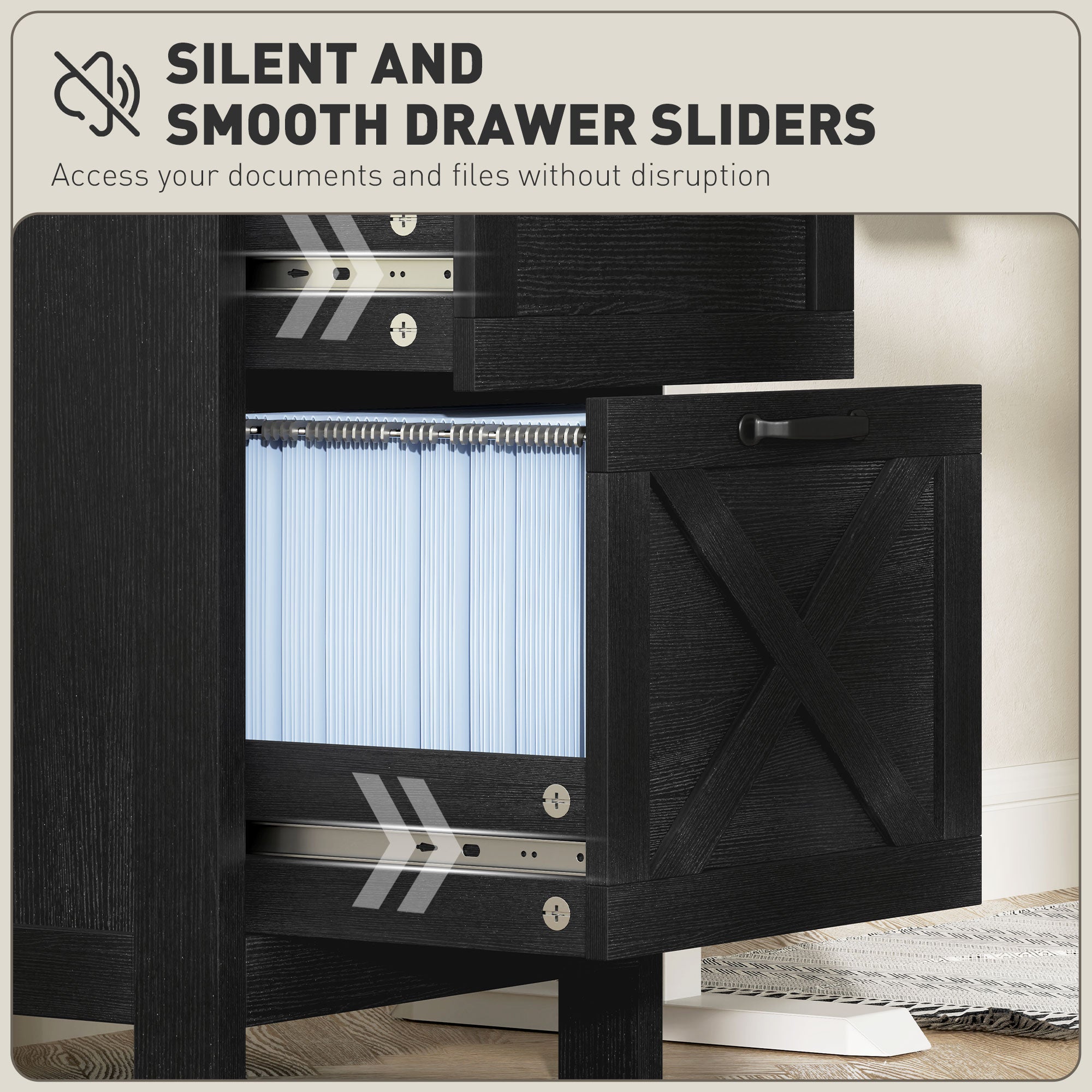 Vertical File Cabinet with 3 Drawers, Rustic Farmhouse Office Storage Cabinet for A4, Letter Size, Distressed Black