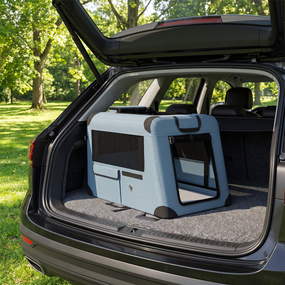 Pet Carrier for Small Medium Cats Dogs Up to 44 LBS Collapsible Pets Travel Carriers with Removable Mat Mesh Doors Blue