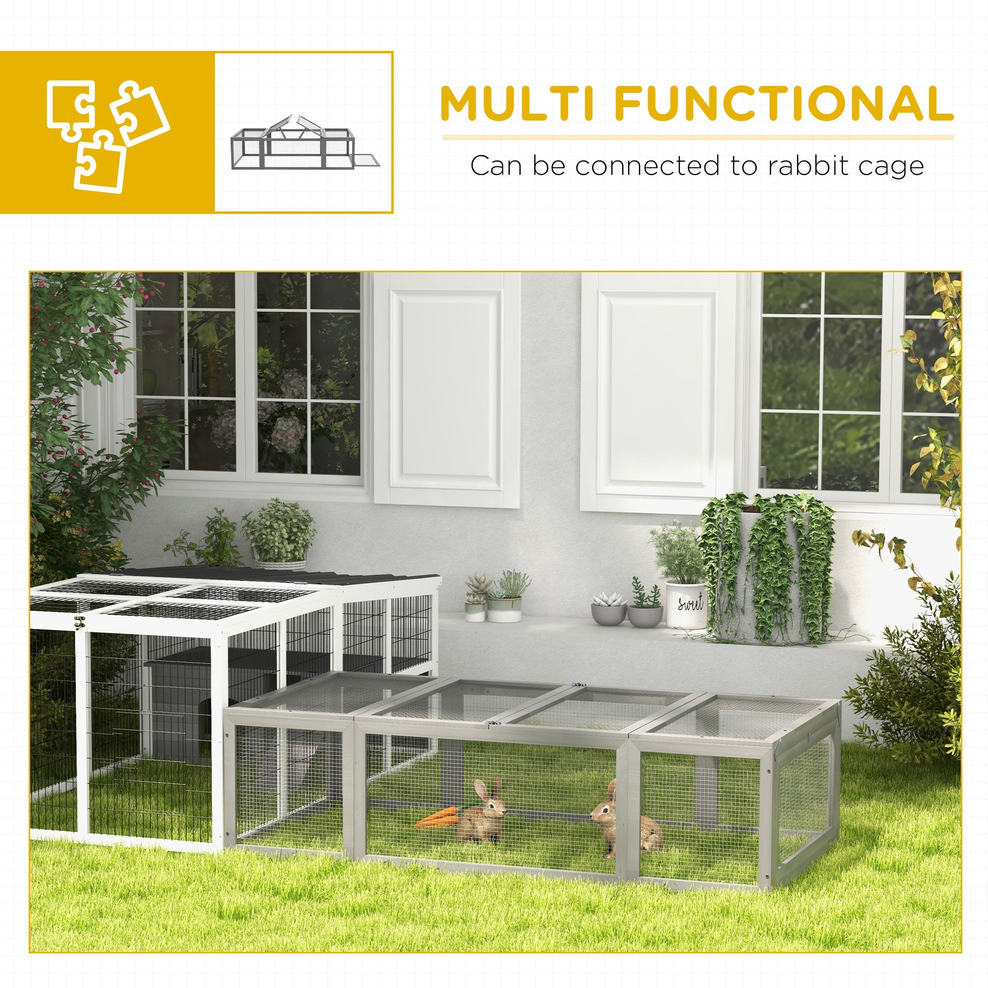 Large Wooden Rabbit Hutch Small Animal Habitat Enclosure Outdoor Run and Lockable Doors - Gray - Gray - Image 6