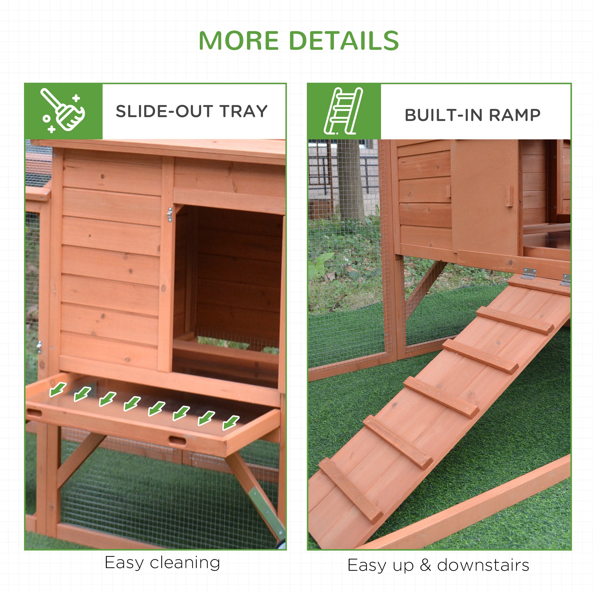 96.5" Chicken Coop Wooden Hen House Poultry Cage Pen Portable with Wheels and Nesting Box, Chicken Cage for Backyard Outdoor, Natural - Brown - Image 8