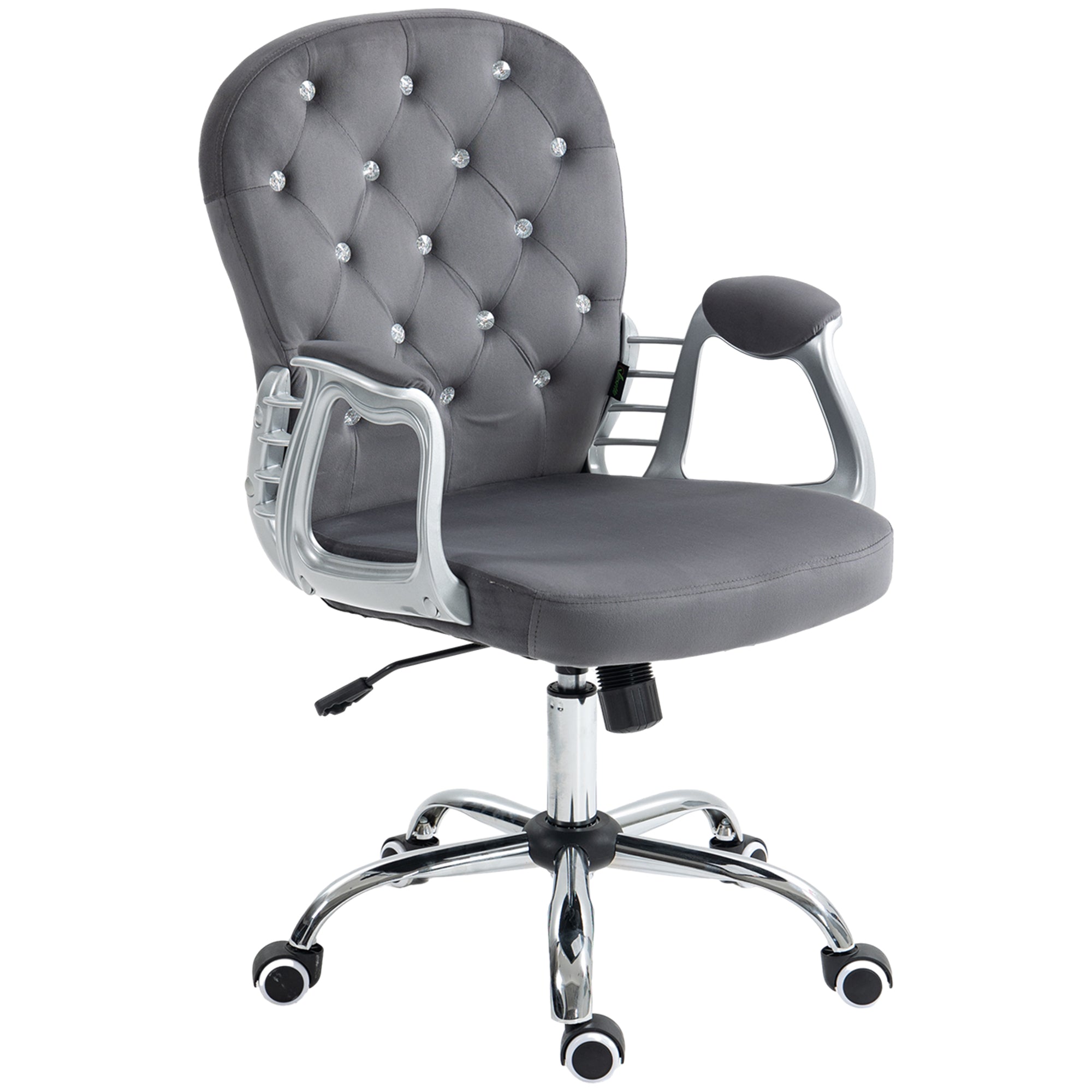 Button Tufted Desk Chair, Home Office Chair with Padded Armrests, Adjustable Height and Swivel Wheels, Dark Gray
