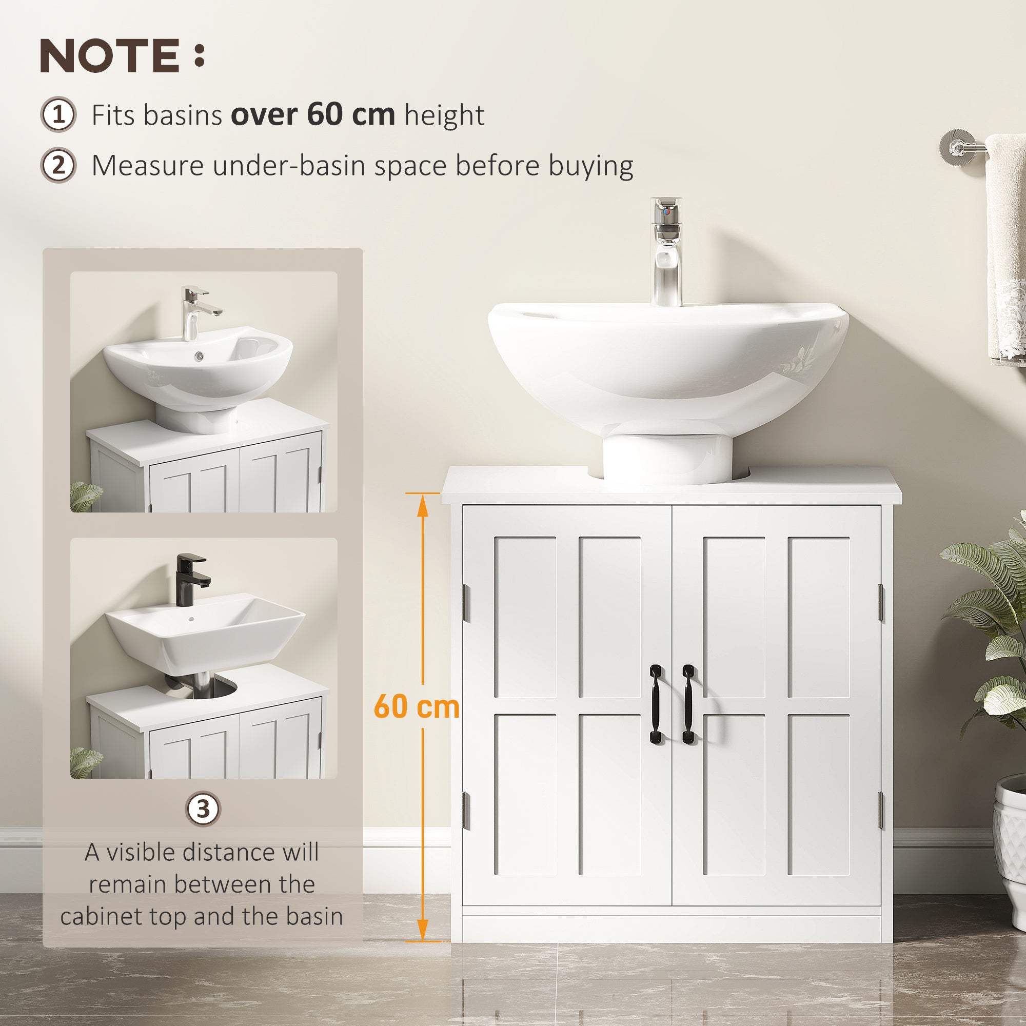 Pedestal Sink Storage Cabinet, Under Sink Cabinet with 2 Doors and Adjustable Shelf, Bathroom Vanity with U-Shape Cut-Out, White