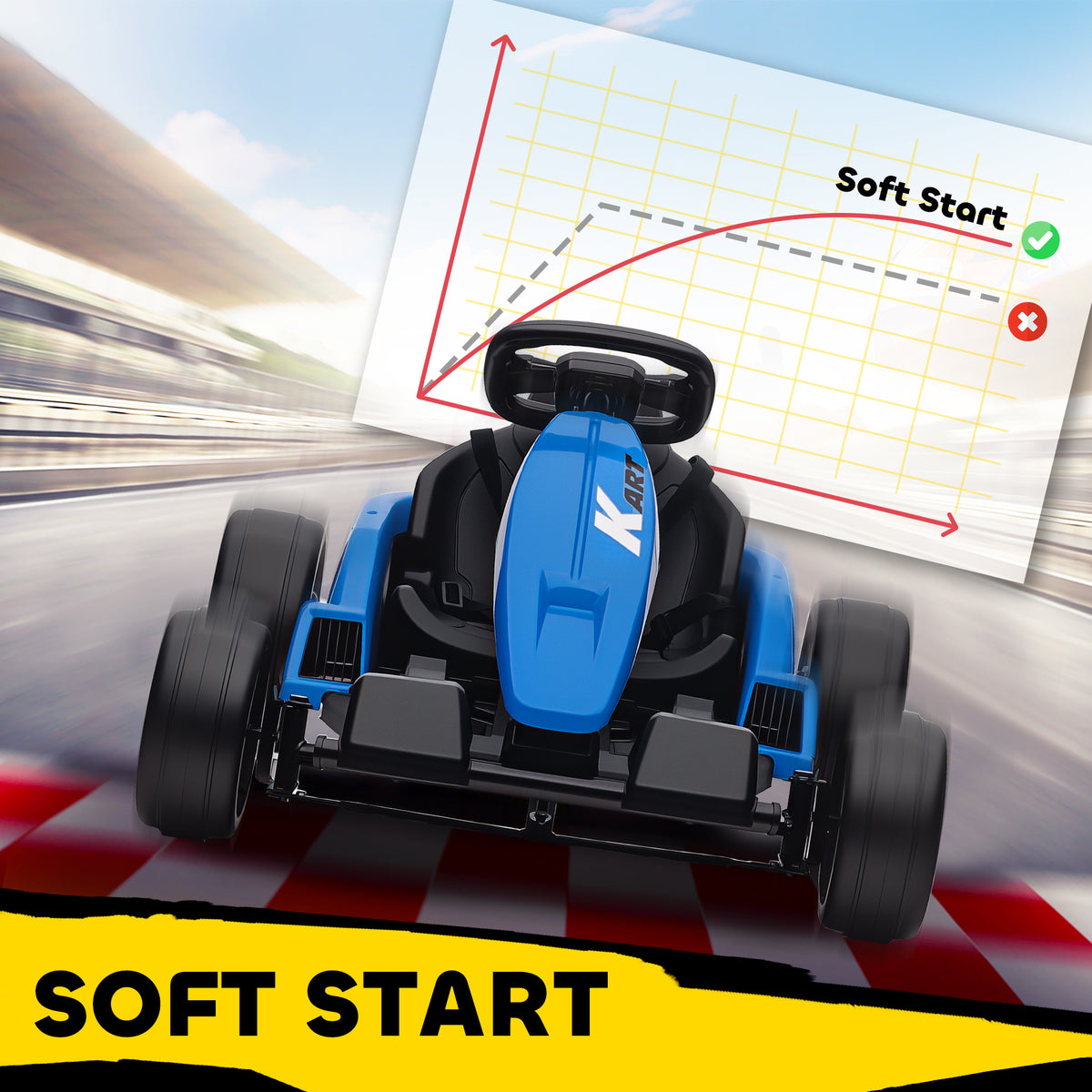 Qaba 24V Electric Go Kart with Dual 150W Motors, Adjustable Seat & 11.2MPH High Speed, Slow Start, 5-Point Harness, Blue