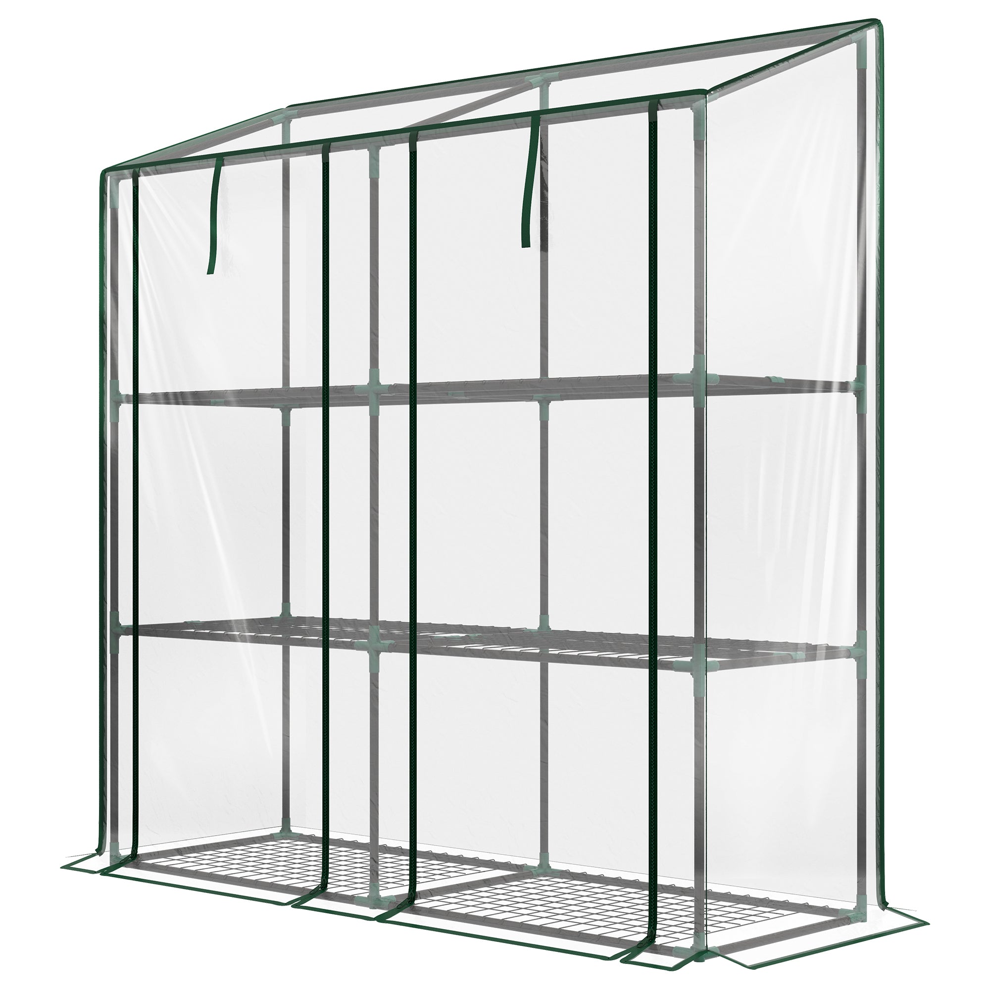 Lean-to Greenhouse, Portable Greenhouse with 3 Tier Shelves, 2 Roll-Up Zippered Doors, 56.3" x 18.1" x 59.4", Clear - Clear