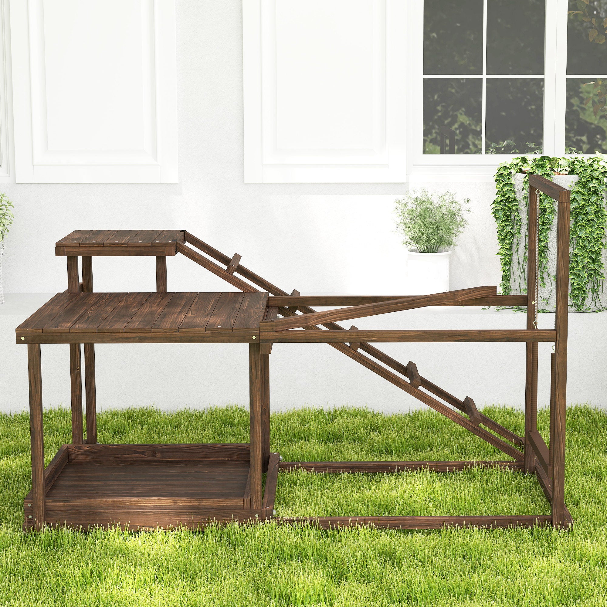 Wooden Chicken Activity Play Set with Perch, Swing, Ladder, Platforms, Feeder Storage, Coffee - Coffee - Image 8