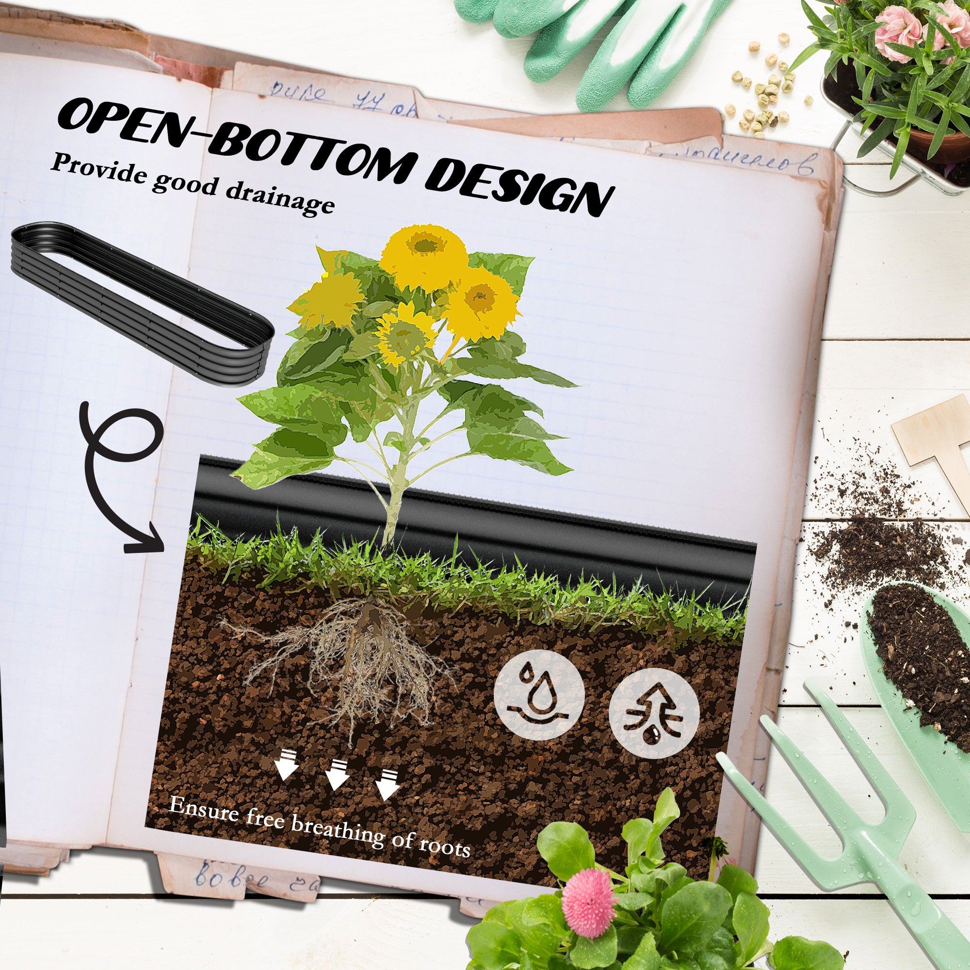 7.9' x 2' x 1' Galvanized Raised Garden Bed Kit, Metal Planter Box with Safety Edging, Dark Gray - Dark Gray - Image 5