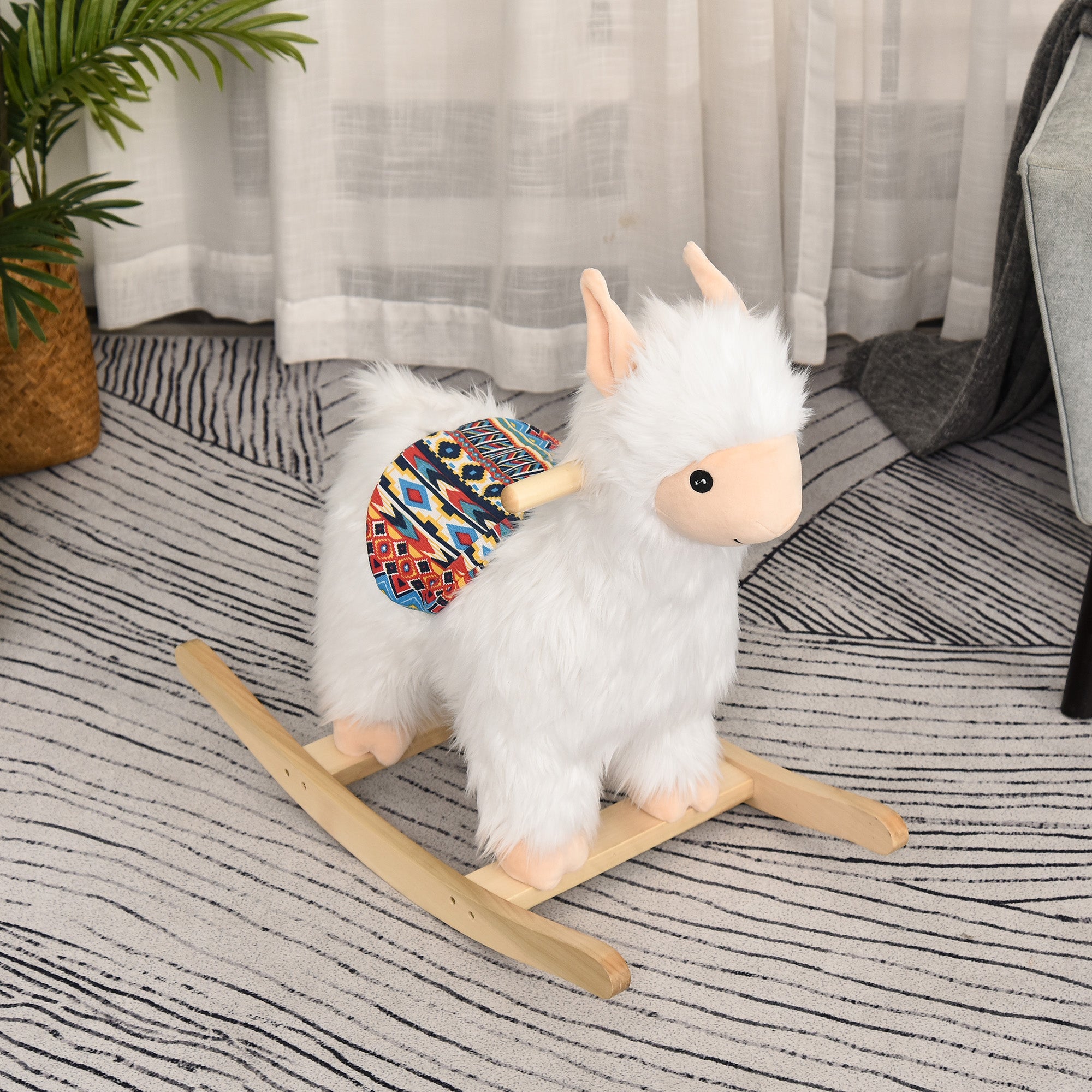 Kids Ride-On Rocking Horse Toy Llama Style Rocker Soft Plush Fabric for Children 3+ Years