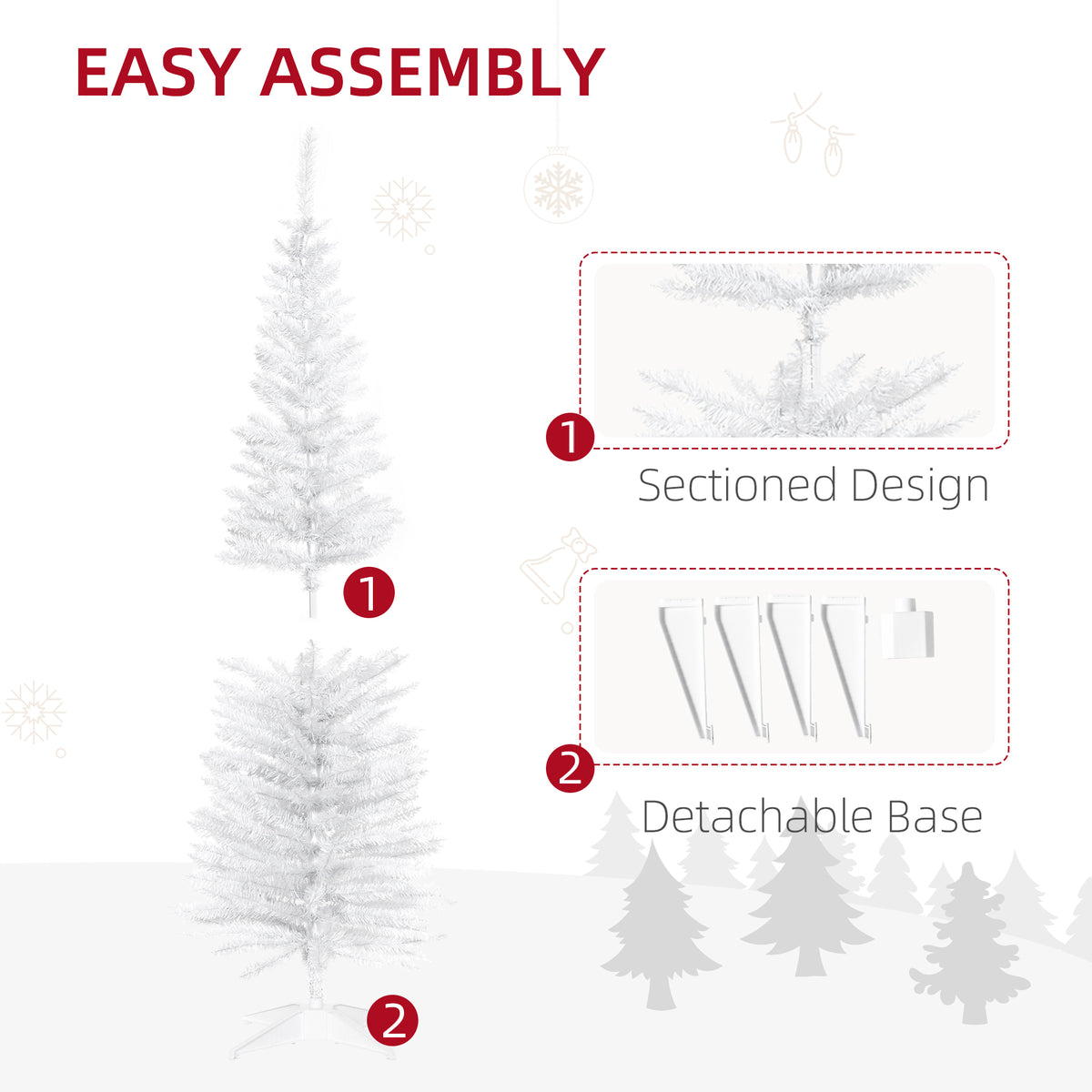 5' Artificial Pencil Christmas Tree, Slim Xmas Tree with 294 Realistic Branch Tips and Plastic Stand, White