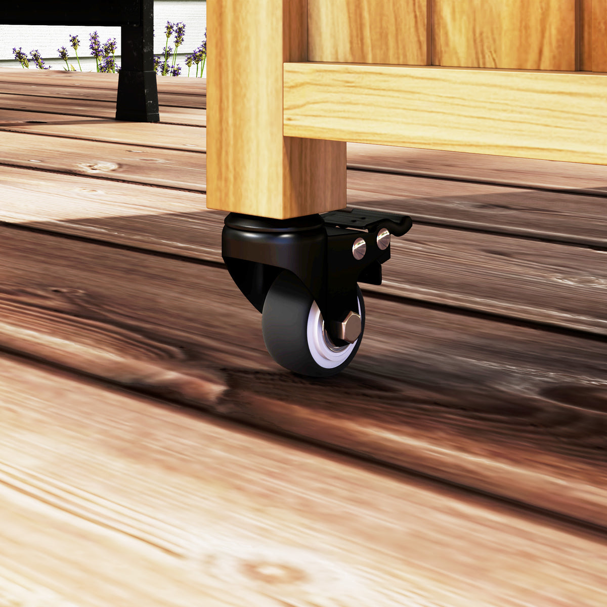 Outdoor Grill Cart w/ Stainless Steel Top, Solid Wood Outdoor Kitchen Island w/ Wheels, Storage Cabinets, Natural Wood