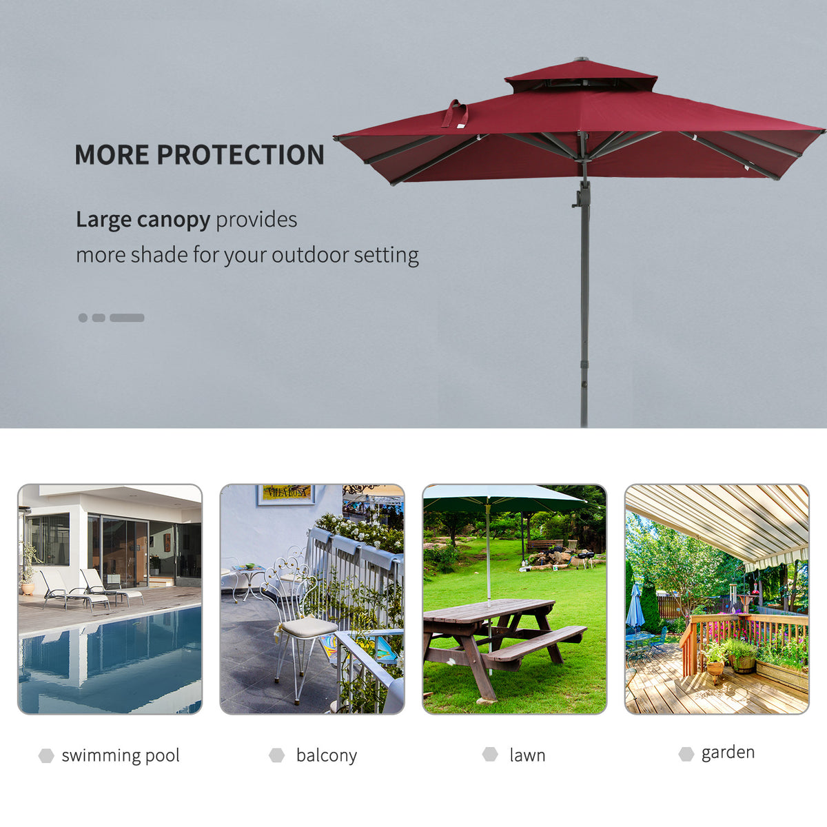10ft Offset Patio Umbrella, Hanging Cantilever Umbrella, Square Shape, Aluminum Cross Base, Tilt, 360-Degree Rotation, Red