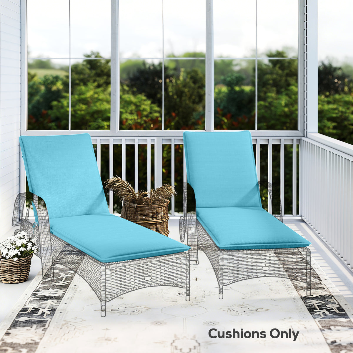 Foldable Chaise Lounge Cushion Set of 2, Outdoor Lounge Chair Cushion Set, UPF50+ 200gsm Fabric, 48" x 23", Light Blue