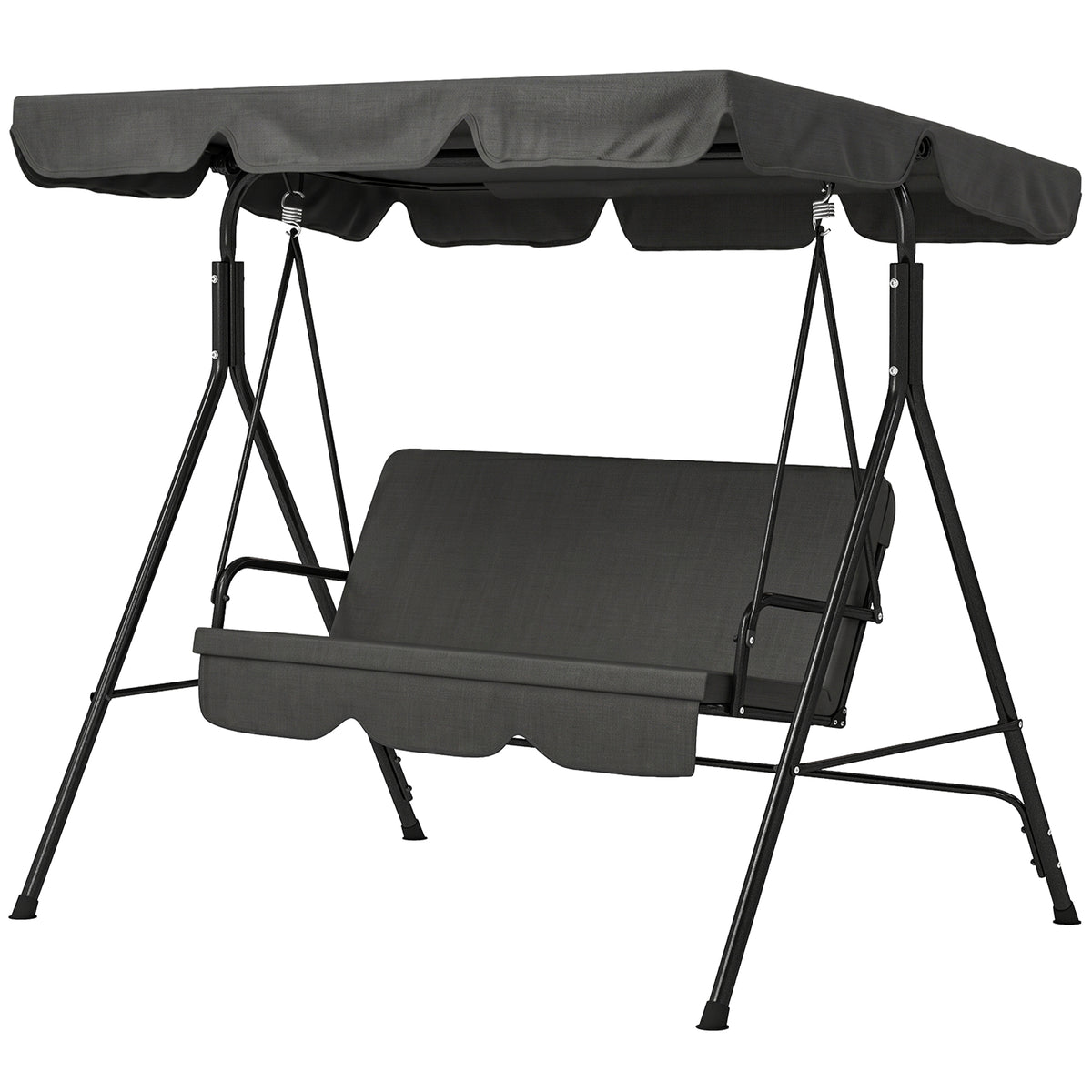 3-Seat Outdoor Patio Swing Chair w/ Cushion, Steel Frame Stand, Adjustable Tilt Canopy for Patio, Garden, Black