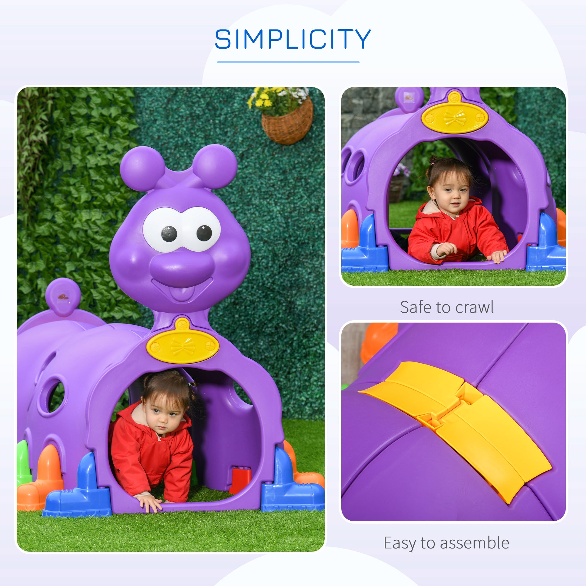 Caterpillar Play Tunnel, Toddler Tunnel for Kids Crawl and Climb Through, Kids' Play Structure Indoor Outdoor, 2 Sections, Purple