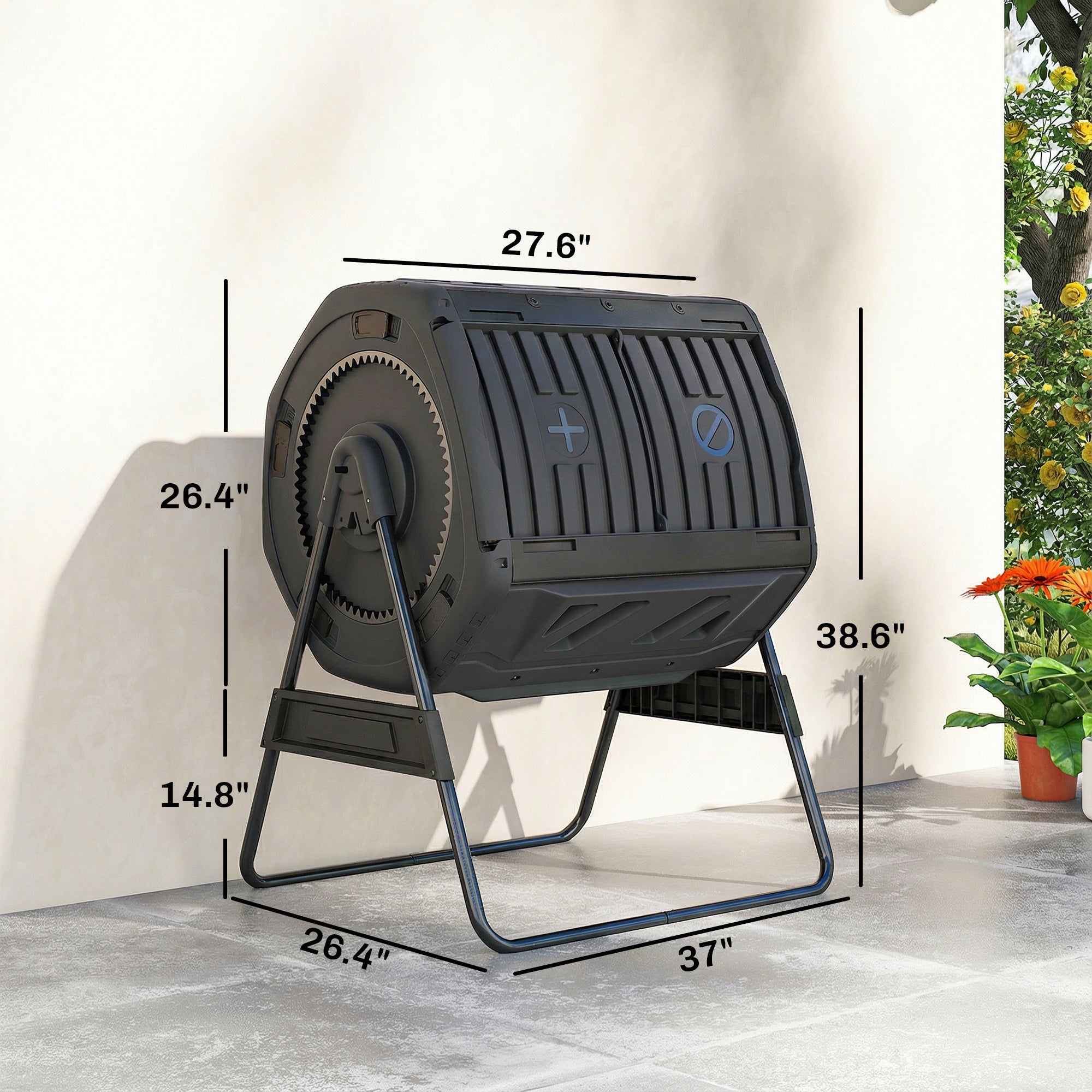 Compost Bin Outdoor, 53 Gal Dual Chamber Tumbling Composter with Adjustable Vents, BPA Free Tumbling Composter, Black - Black - Image 3